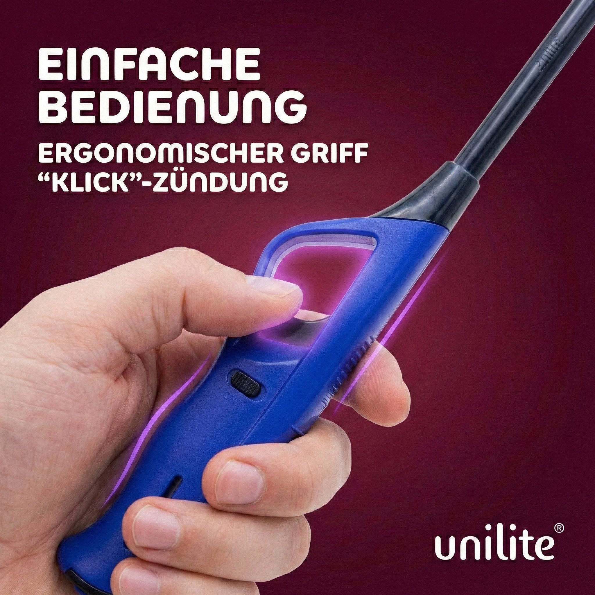 Unilite Feuerzeuge Stabfeuerzeuge 4er Set, befüllt & nachfüllbar (4-St), 27,6 cm Länge, Fester Stab, Soft-Flame – Bild 5 von 5