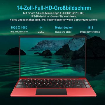 WOZIFAN 2.4G+5G WiFi, 1080p FHD, Bluetooth, USB, HDMI Notebook (35,56 cm/14 Zoll, Intel Celeron N4020, 128 GB SSD, mit kabelloser Maus und deutscher Tastaturabdeckung)