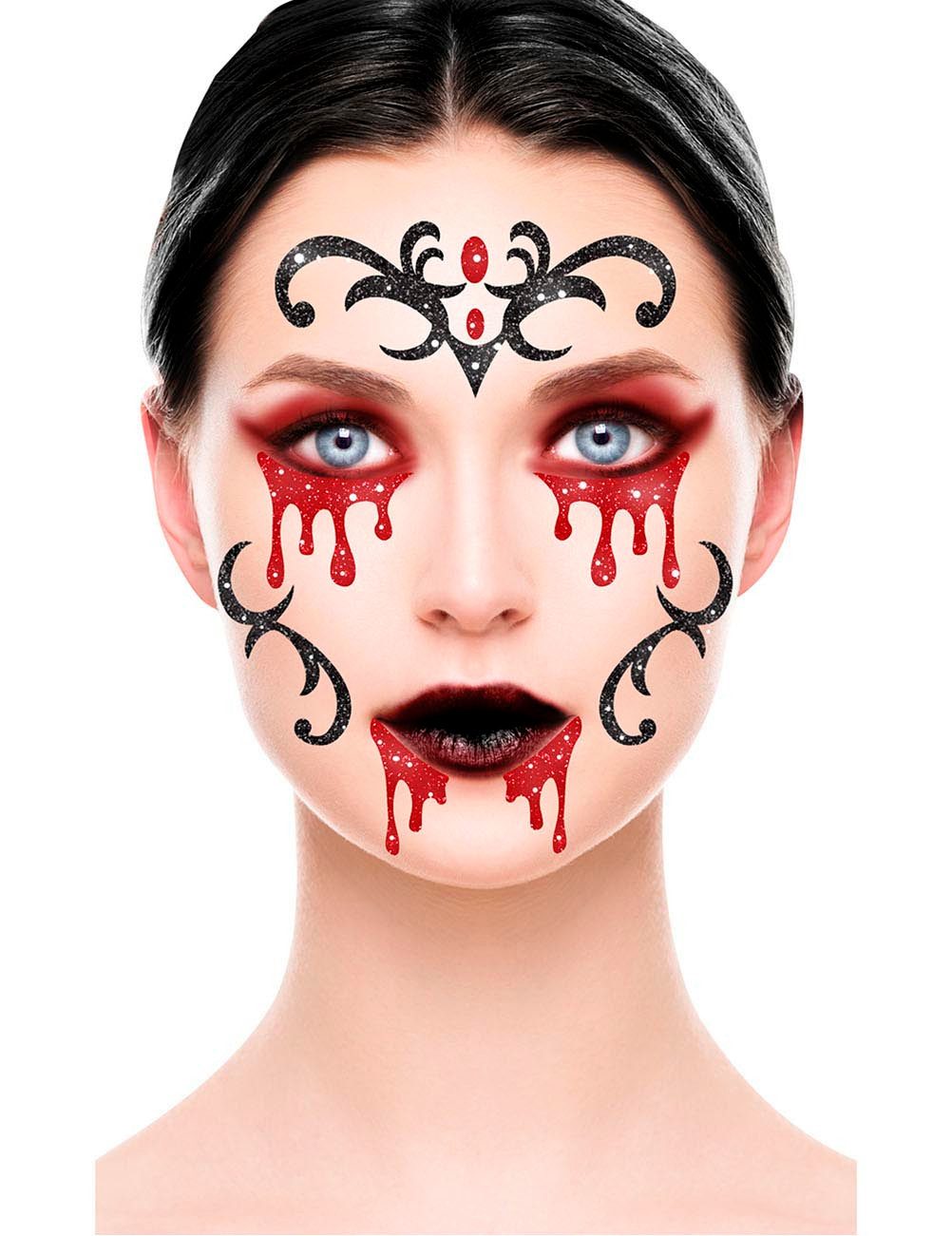 Fiestas Guirca Kostüm, Vampir Halloween Gesicht Aufkleber Glitzer Make Up Glänzende Horror D