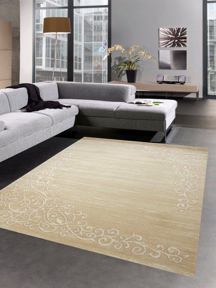 Teppich Designer Teppich Wohnzimmerteppich Ornamente Glitzer beige creme