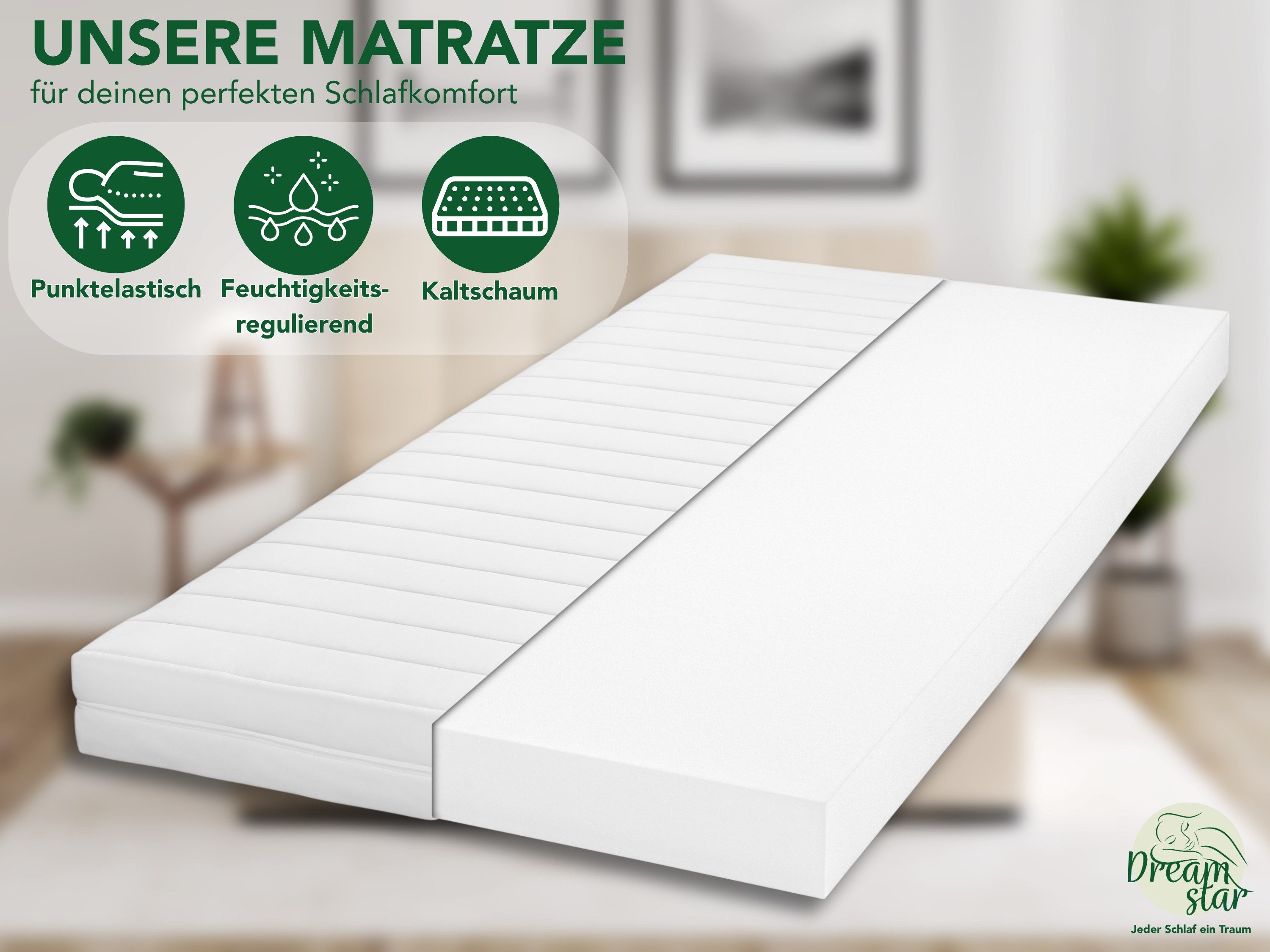 Kaltschaummatratze Easy Flex, 7-Zonen Matratze mit Duo-Härtegrad (H2/H3 & H3/H4), Dreamstar, wendbar, atmungsaktiv, ergonomisch - für jede Schlafposition