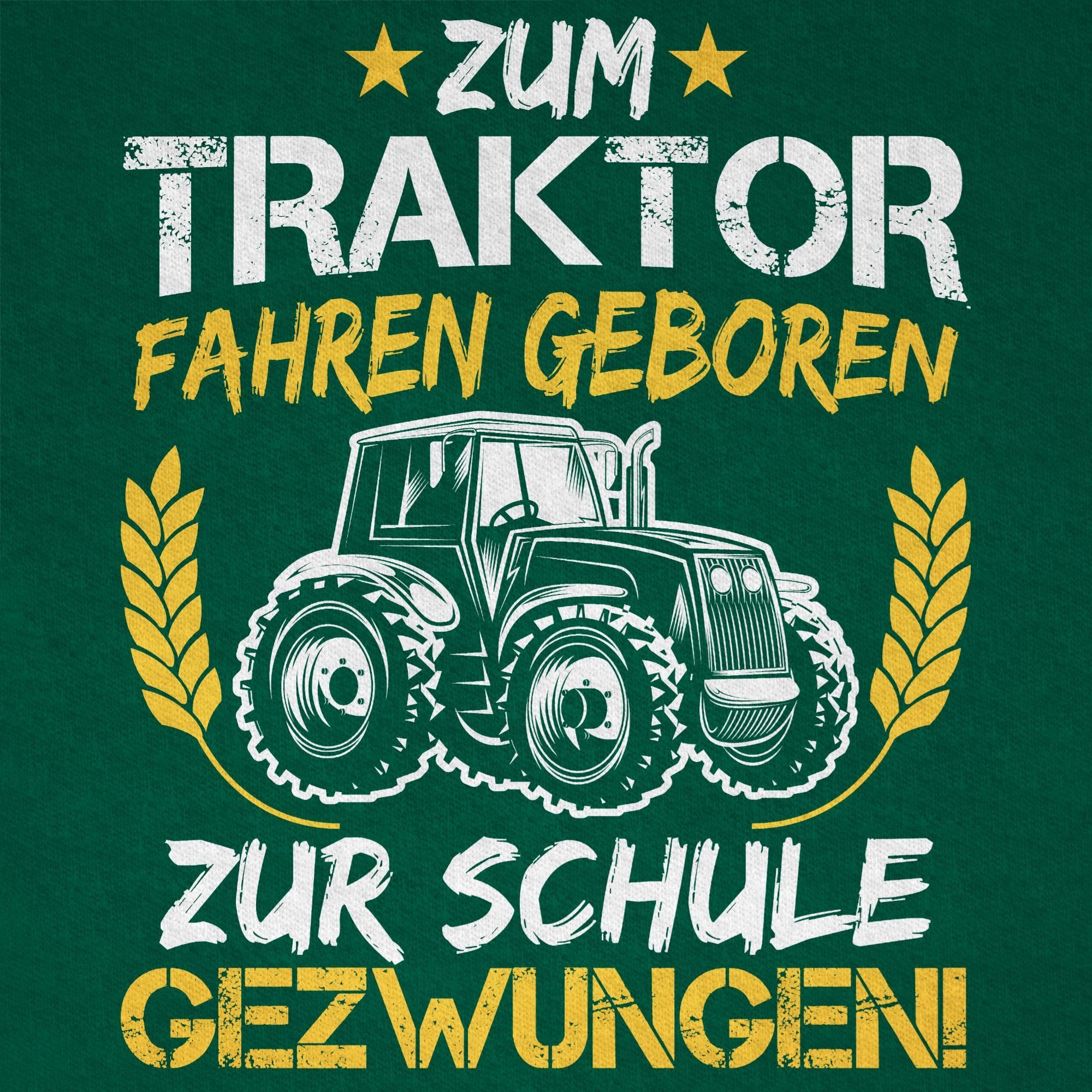 T-Shirt Orange/Weiß Schule gezwungen Tannengrün Zum geboren Schulanfang Shirtracer fahren Junge Einschulung Geschenke 2 zur Traktor