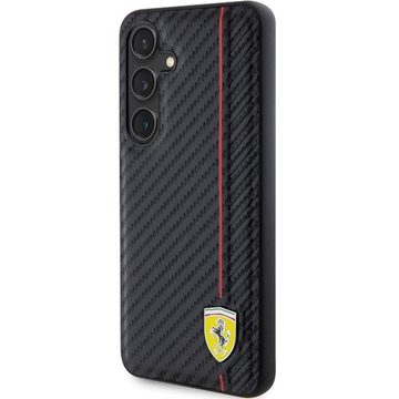 Ferrari Handyhülle Case Galaxy S24 Plus Carbon-Look schwarz Logo Metall 6,7 Zoll, Kantenschutz
