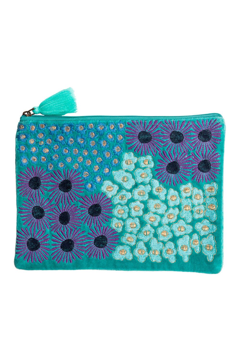 Tranquillo Aufbewahrungstasche Samttäschchen BLOSSOM, Samtige Oberfläche mit farbenfroher Stickerei und Quaste