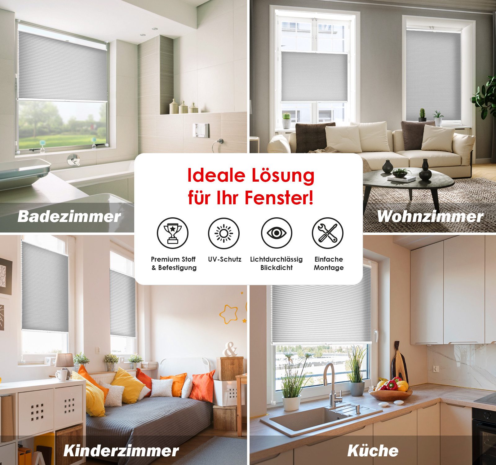 DomDeco Wabenplissee Premium Plissee ohne Bohren, lichtdurchlässig, Sichtschutz, verspannt, blickdicht, Klemmfix, UV-Schutz, modernes Fensterplissee