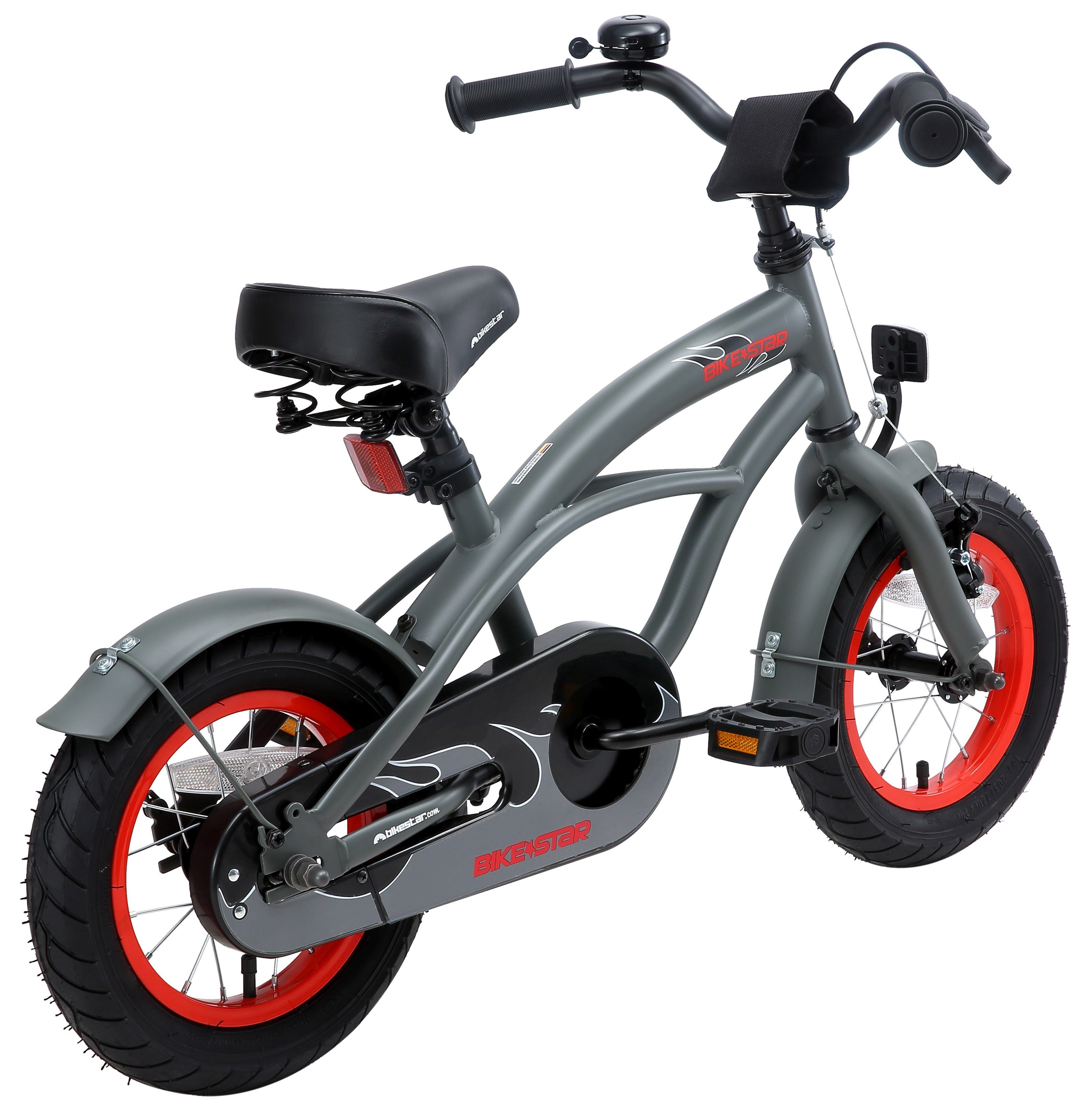 Bikestar Kinderfahrrad Cruiser, 12 Zoll, ab 95 cm, 3 - 5 Jahre, Jungen, Mädchen, 1 Gang, Handbremse, Rücktrittbremse, Kettenschutz, Höhenverstellbar