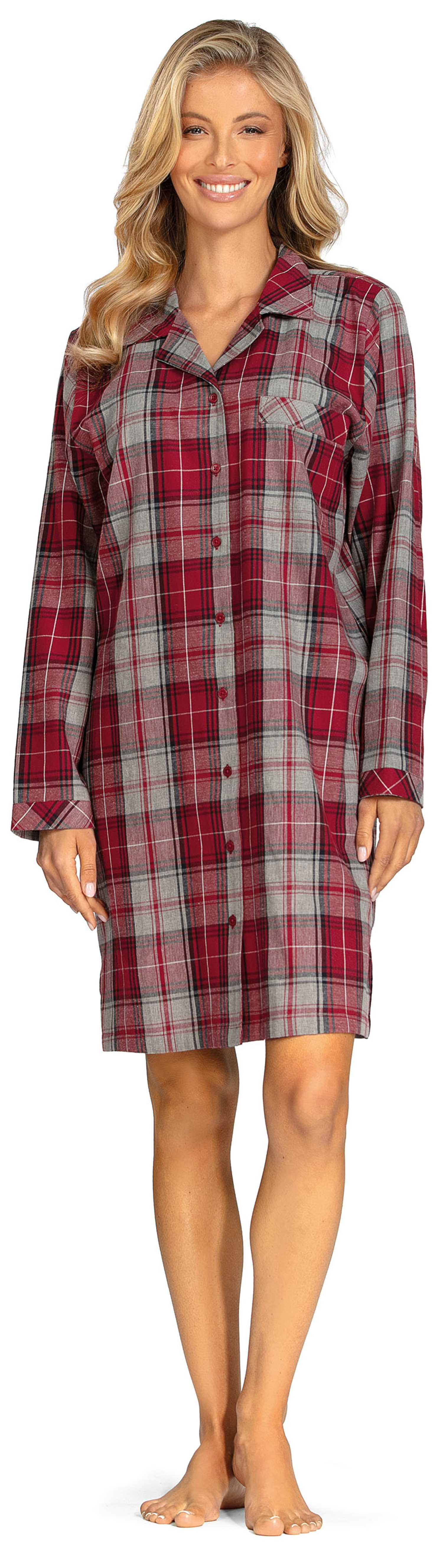 comtessa Nachthemd Damen Flanell Schlafshirt geknöpft (1-tlg) Baumwolle