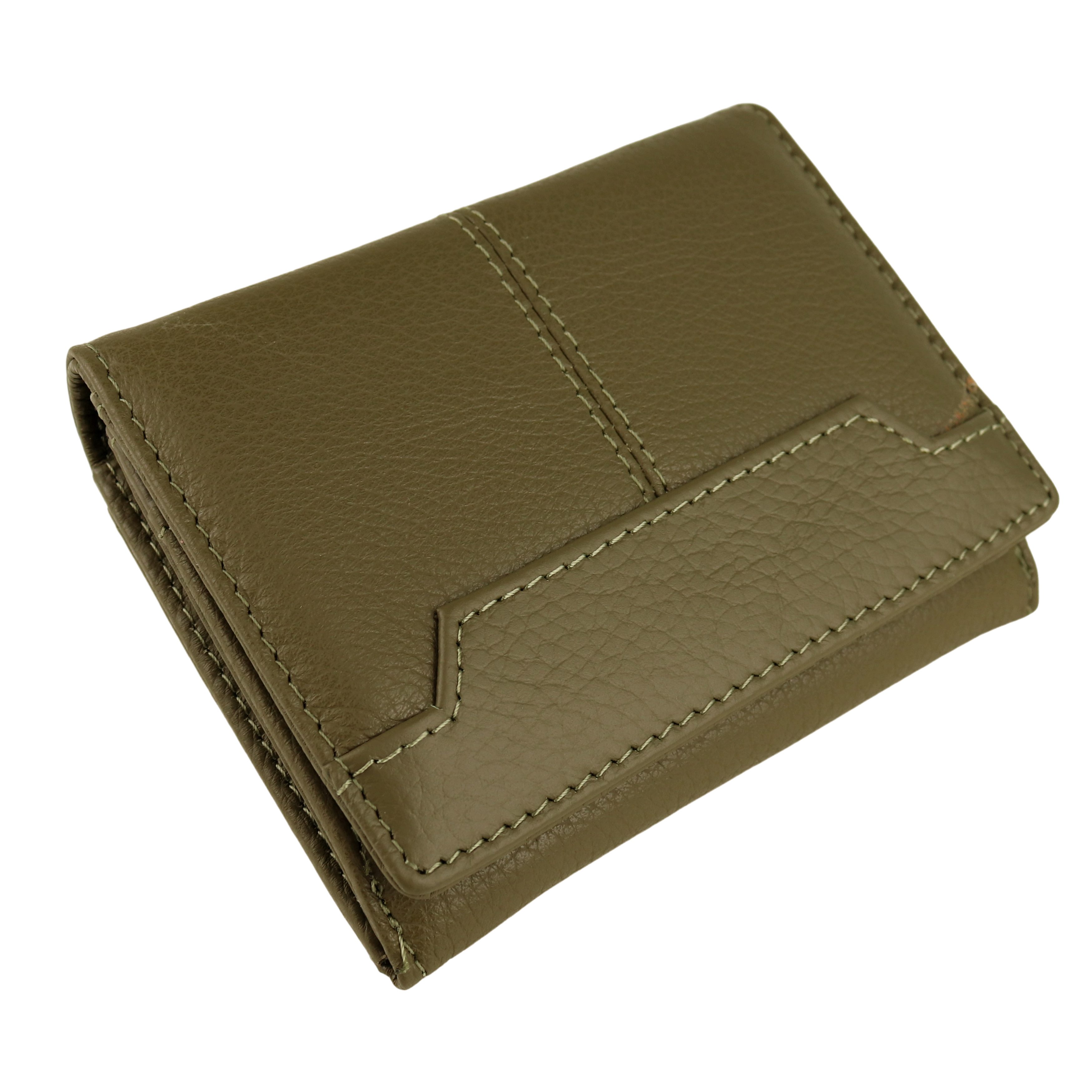 MIRROSI Mini Geldbörse Kleines Portemonnaie 8,50 aus (11 BxHxT), Khaki Echtleder mit Münzfach x weichem x cm 2,50 Sichtfenster und