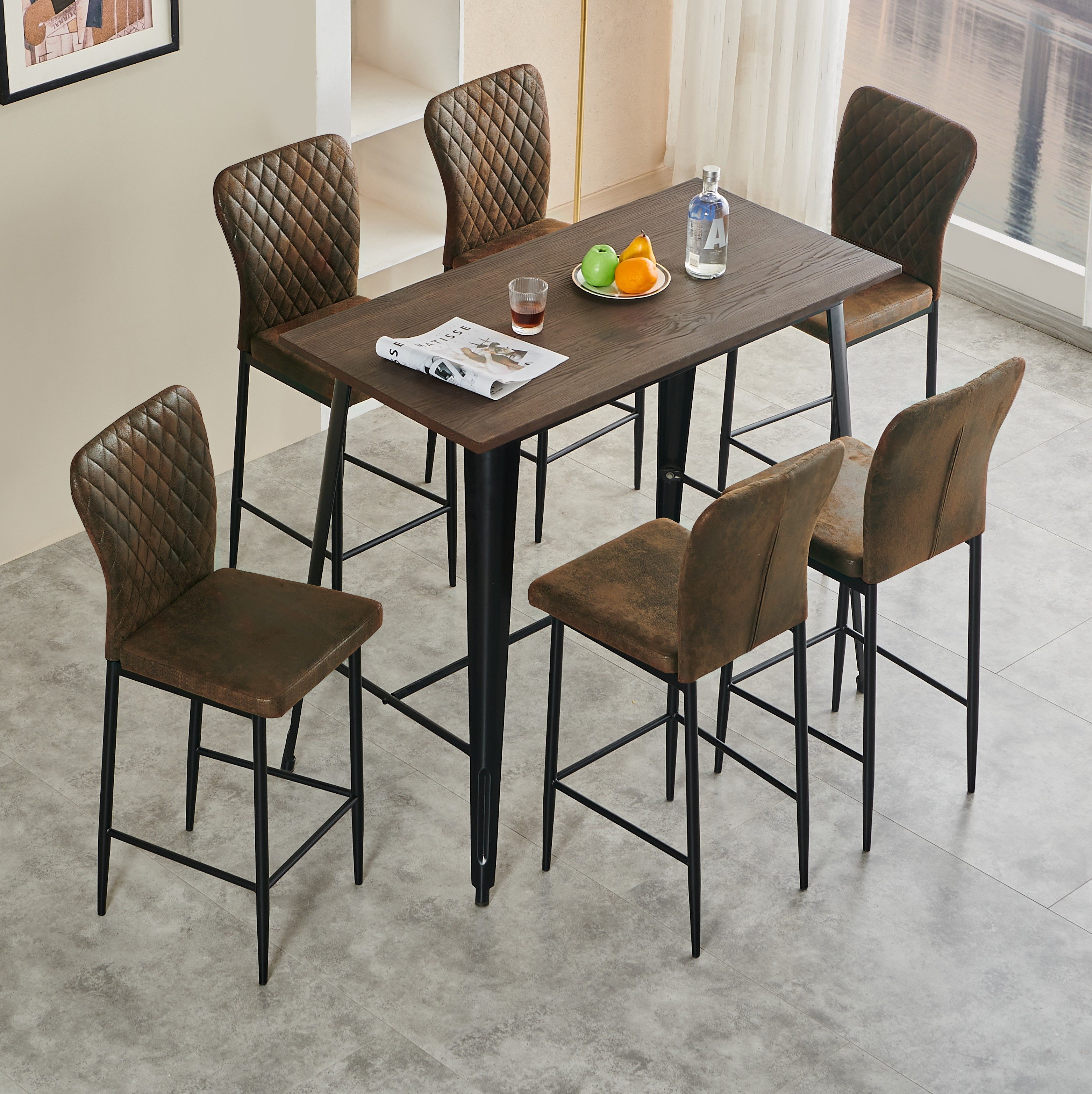 Barhocker mit Rückenlehne, Samt Polster & Metallfüßen