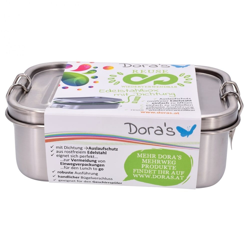 Dora's Lunchbox Edelstahl Lunchbox 0,75l – Auslaufsicher + Bügelverschluss 16x11,5x6cm, Edelstahl, Plastikfreie Alternative - Leichte Reinigung