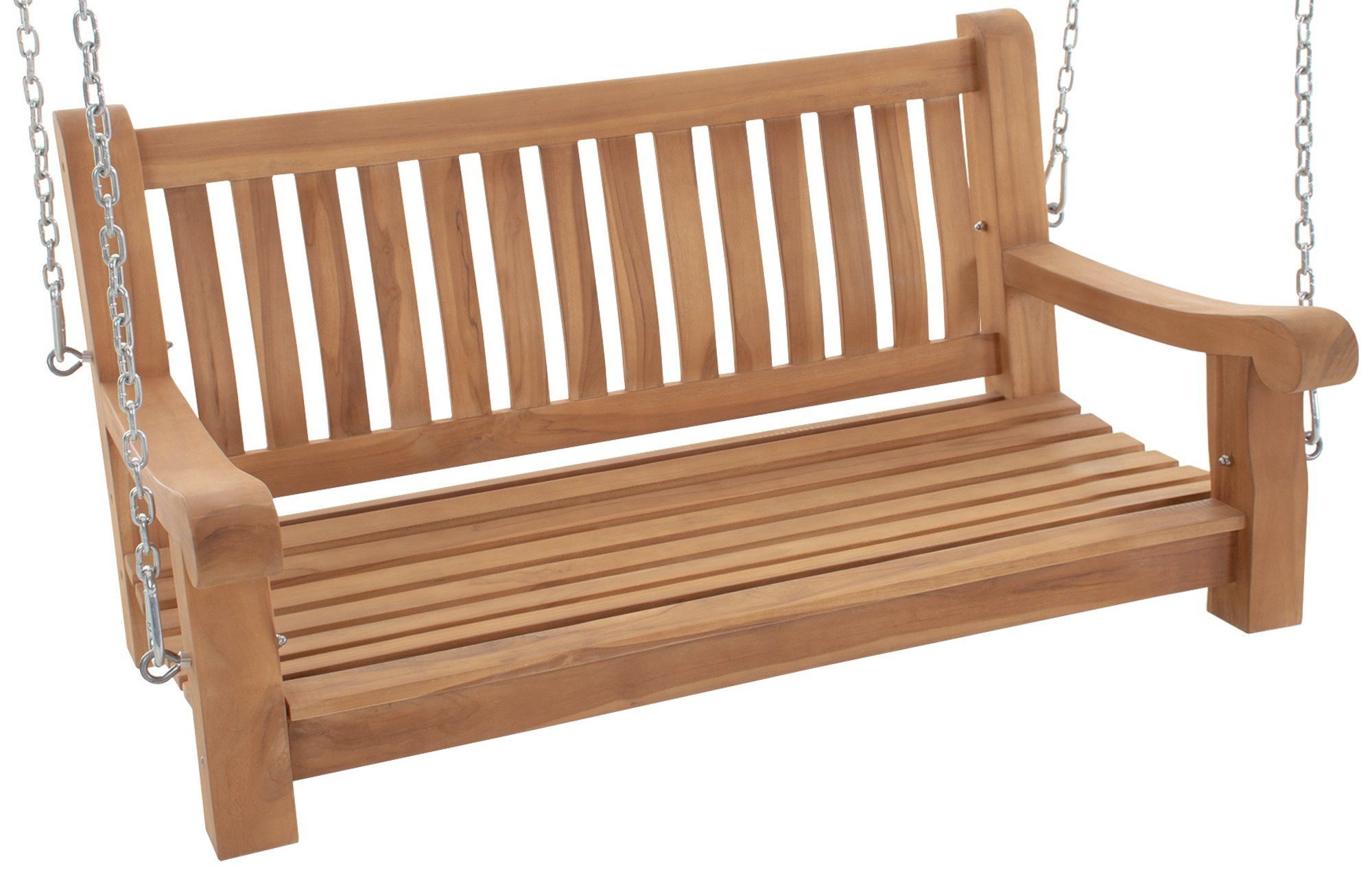 furnicato Hängebank Schaukelbank Joyce 120 cm Naturholz Goldbraun (1-St), Witterungsbeständige Sitzbank mit Armlehnen für deinen Garten
