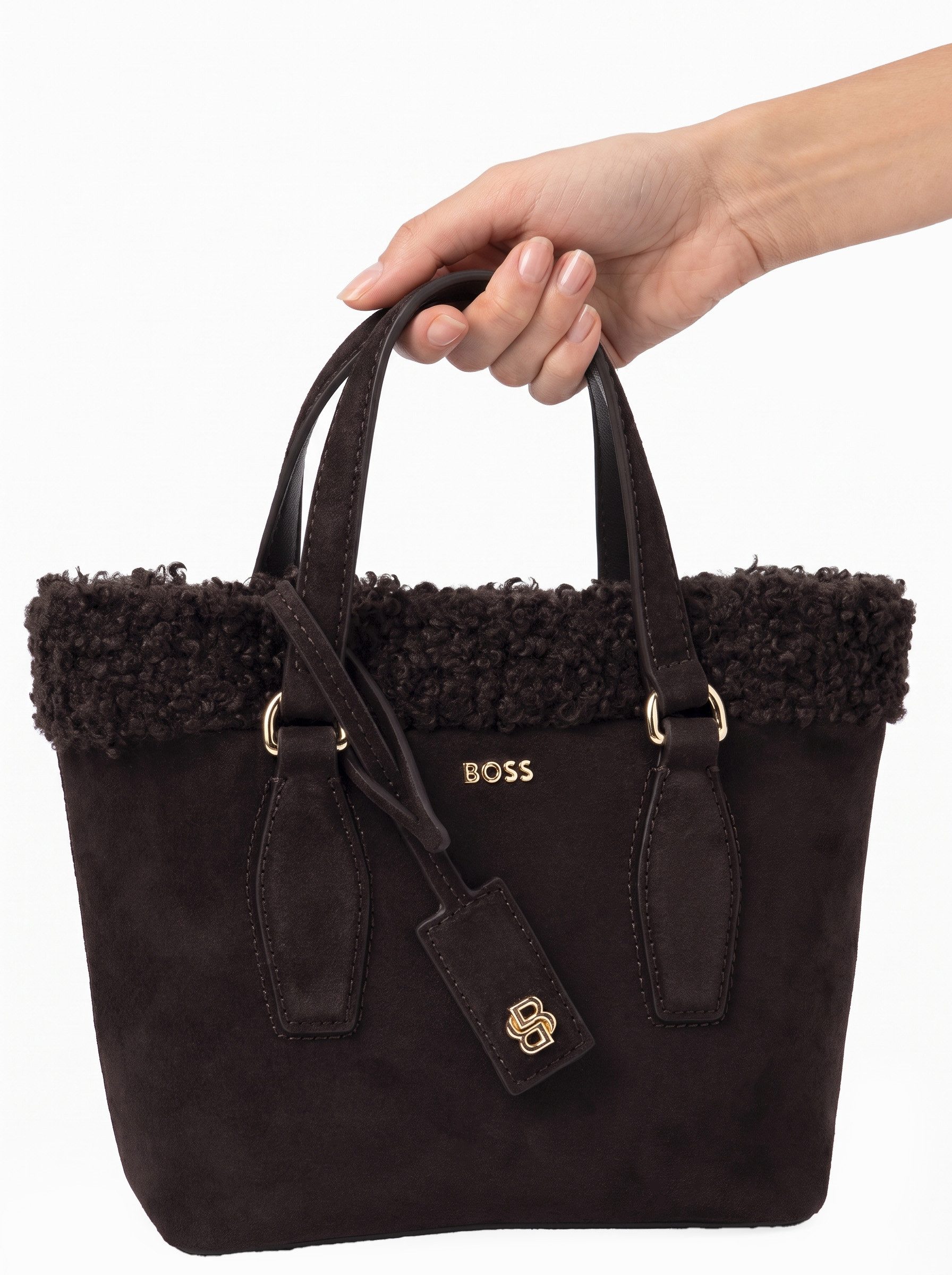 BOSS Shopper, Shopper, Henkeltasche mit Plüschbesatz, abnehmbarer Schulterriemen