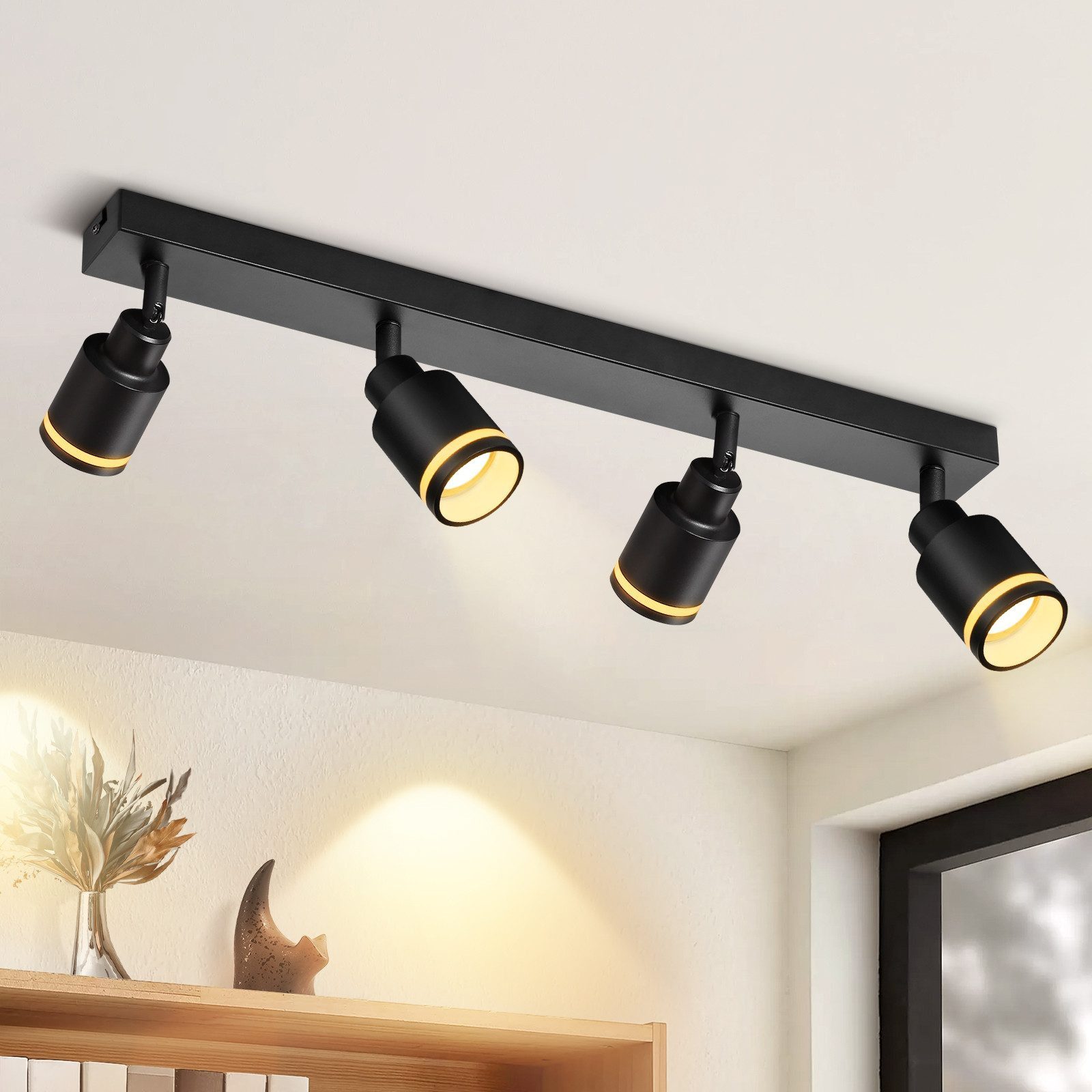 ZMH Deckenstrahler 4 Flammig Schwenkbar Deckenleuchte Küchenlampe für Büro Schlafzimmer, Einfache Installation, ohne Leuchtmittel, GU10 Drehbar 180° Deckenlampe Strahler für Büro Schlafzimmer