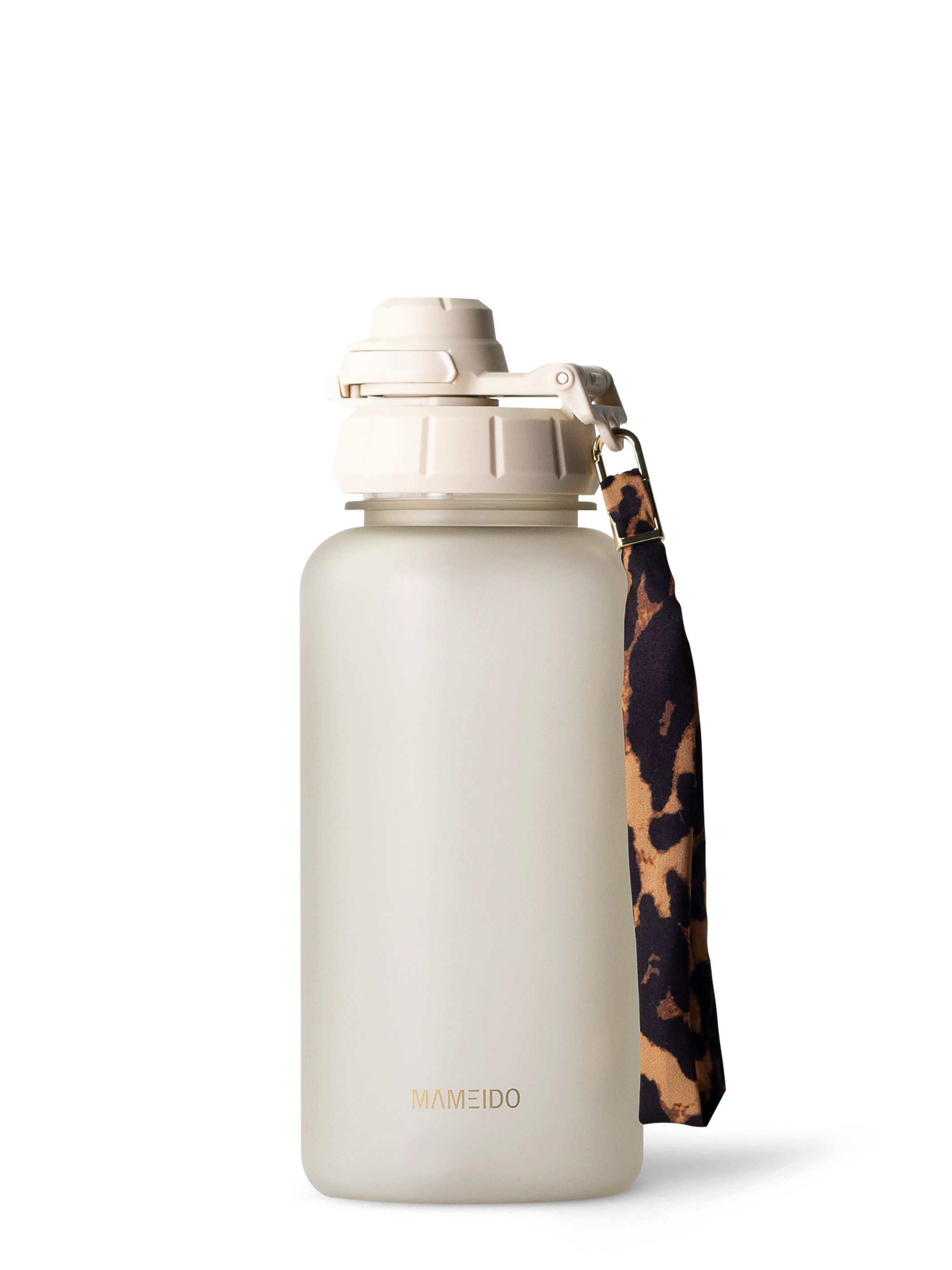 MAMEIDO Trinkflasche, mit 2-in-1 Deckel, Zeitmarkierung, Handschlaufe in 0,5l, 1l, 1,5l & 2l