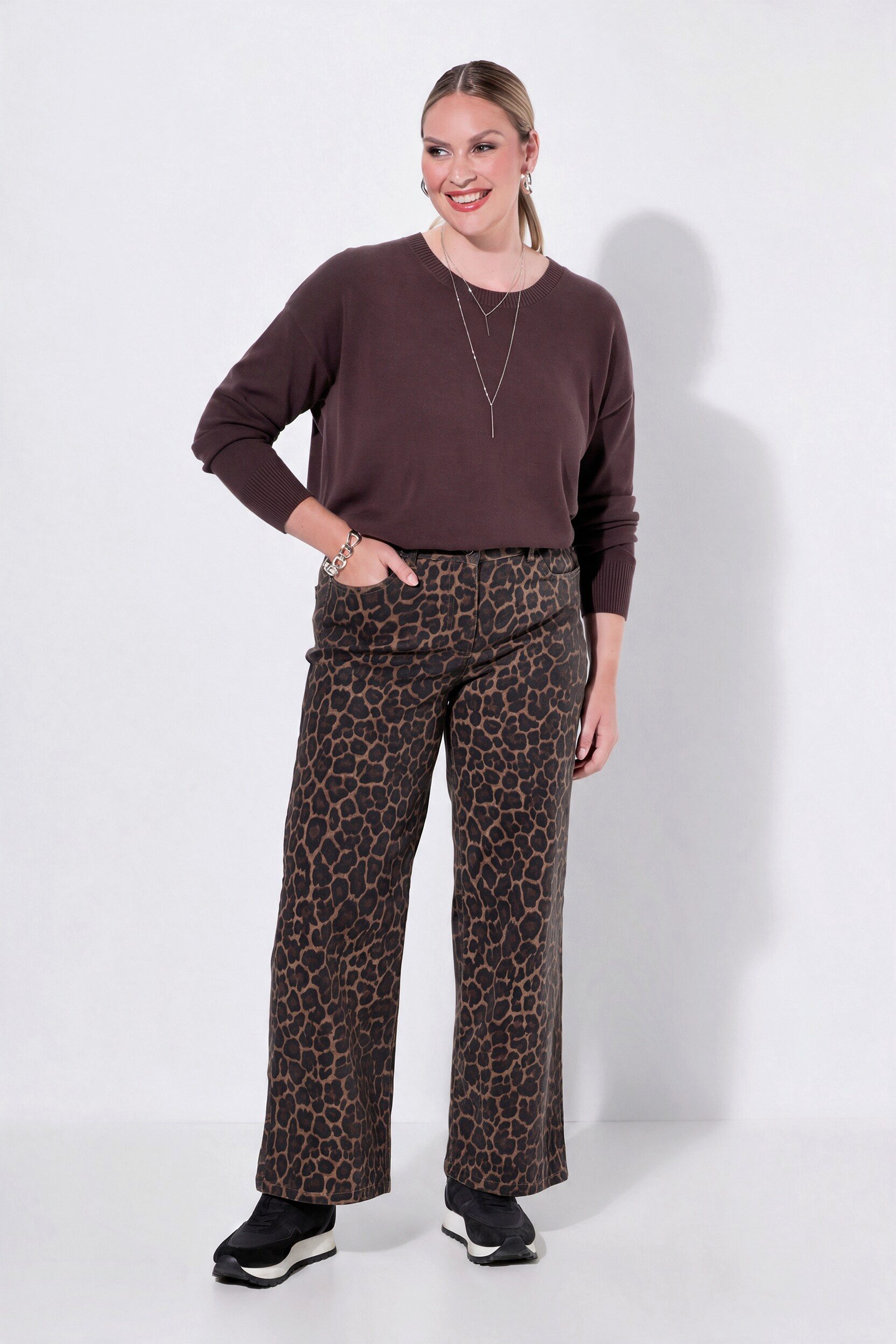 MIAMODA Regular-fit-Jeans Jeans weites Bein Leo-Muster 5-Pocket Umschlag