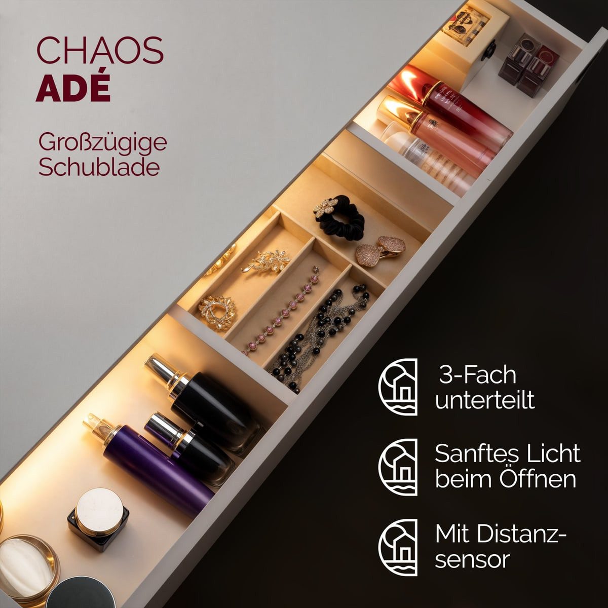 Casaria Schminktisch Lucia (1-St), mit Spiegel Schubladen Beleuchtung Schminkkommode 110x40cm Modern Weiß – Bild 2 von 5