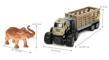 Bubble-Store Spielzeug-LKW Spielzeug Tiertransporter, (Zugmaschine mit Friktionsantrieb), Anhänger mit Gatter und Elefant