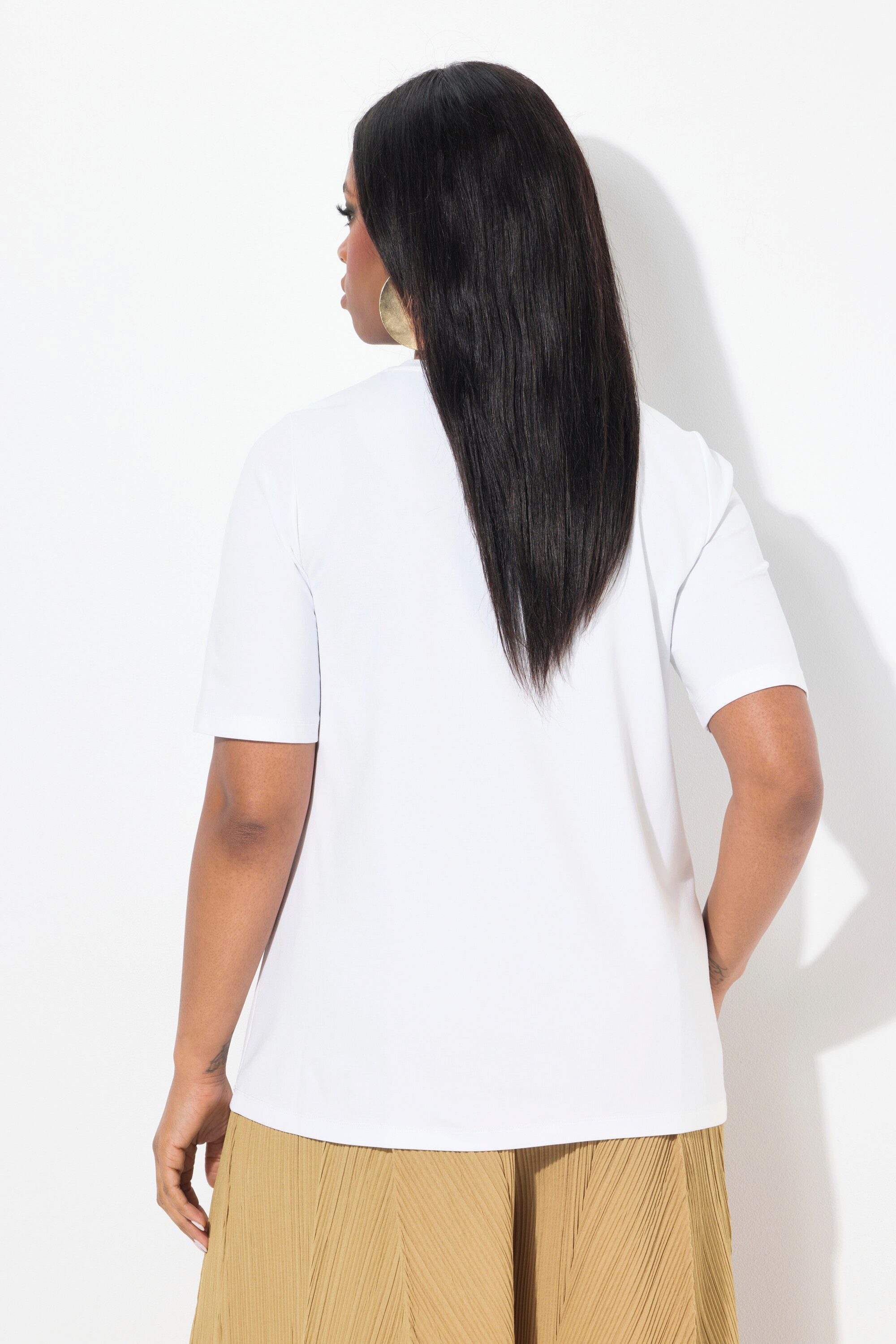Ulla Popken T-Shirt T-Shirt Blüten-Brosche Classic Rundhals Halbarm