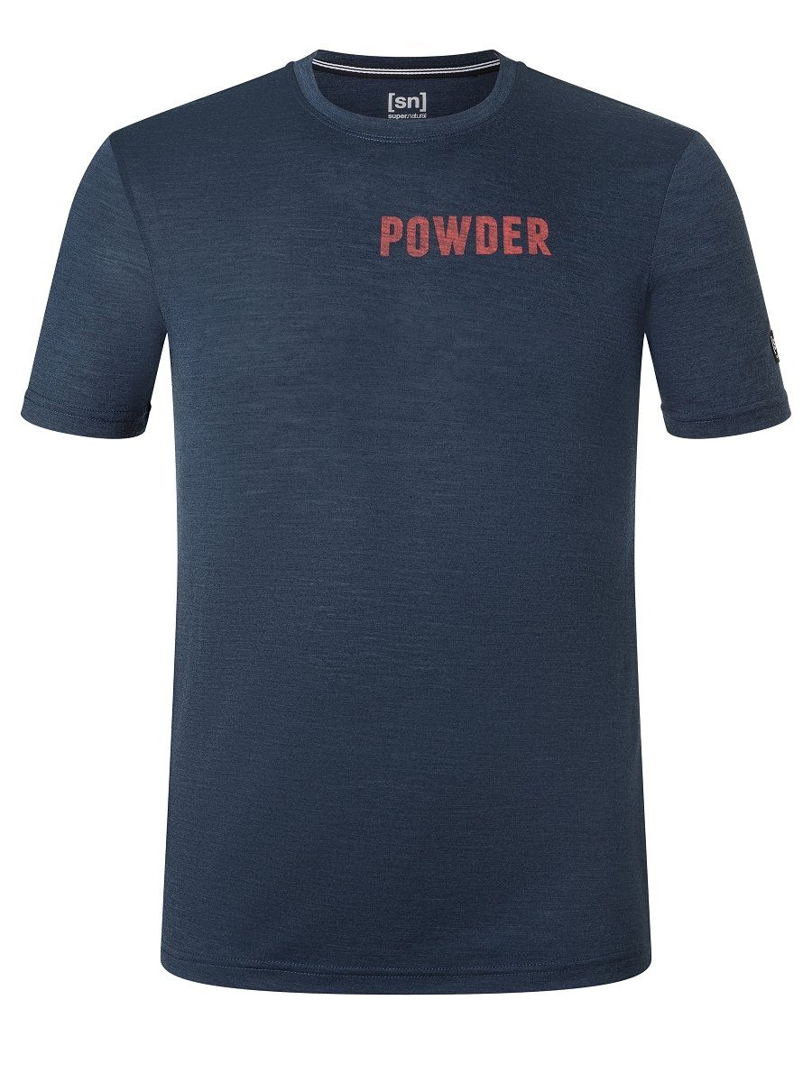 POWDER T-Shirt Red atmungsaktiver Print-Shirt M DAYS Blue TEE Grey/Aurora Iris Merino SUPER.NATURAL Merino-Materialmix Melange/Feather