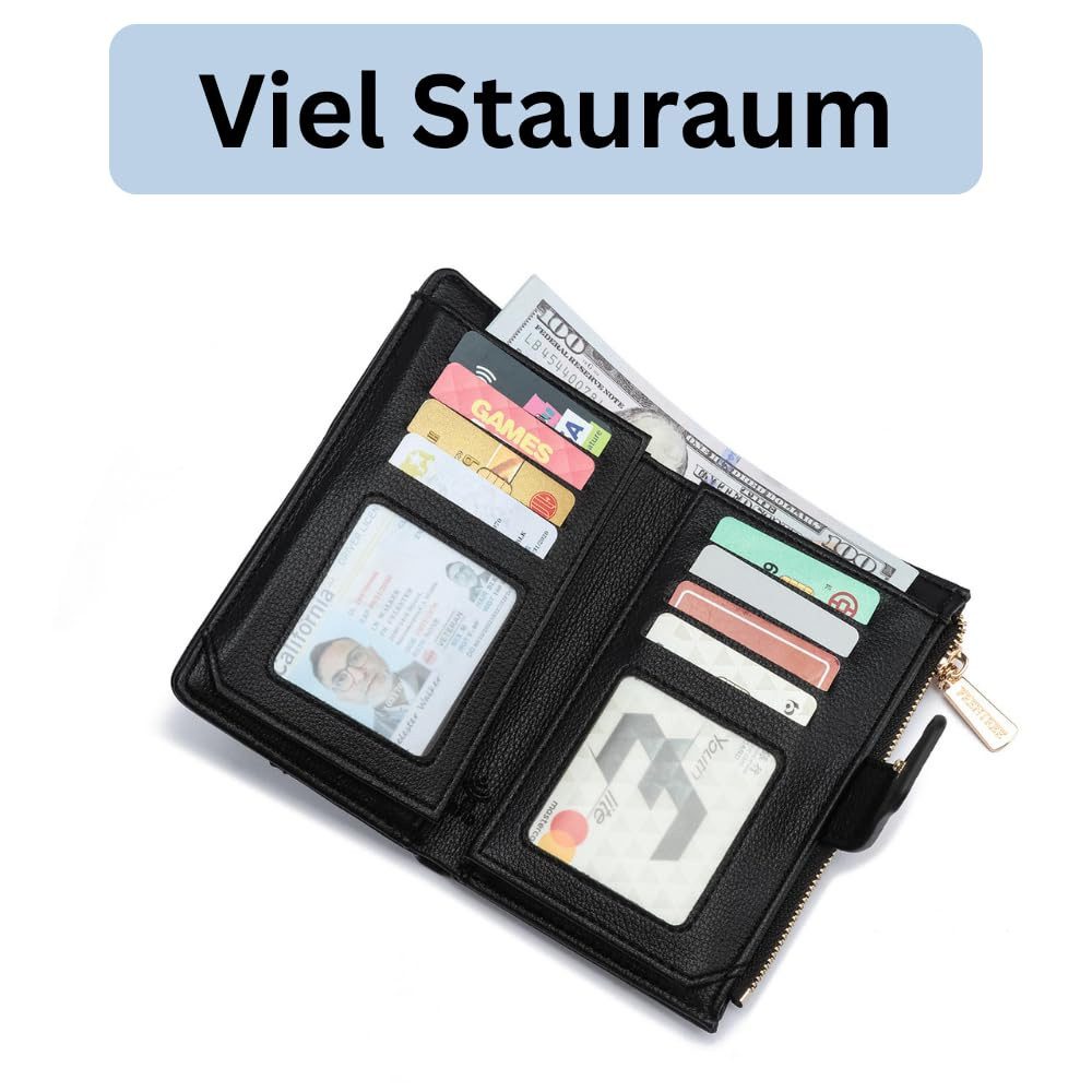 Frentree Geldbörse Damen Portemonnaie RFID Schutz herausnehmbares Etui medium (7 sichtfenster, Geldbeutel mit Reißverschluss und Scheinfach), Geschenkbox – Bild 2 von 5