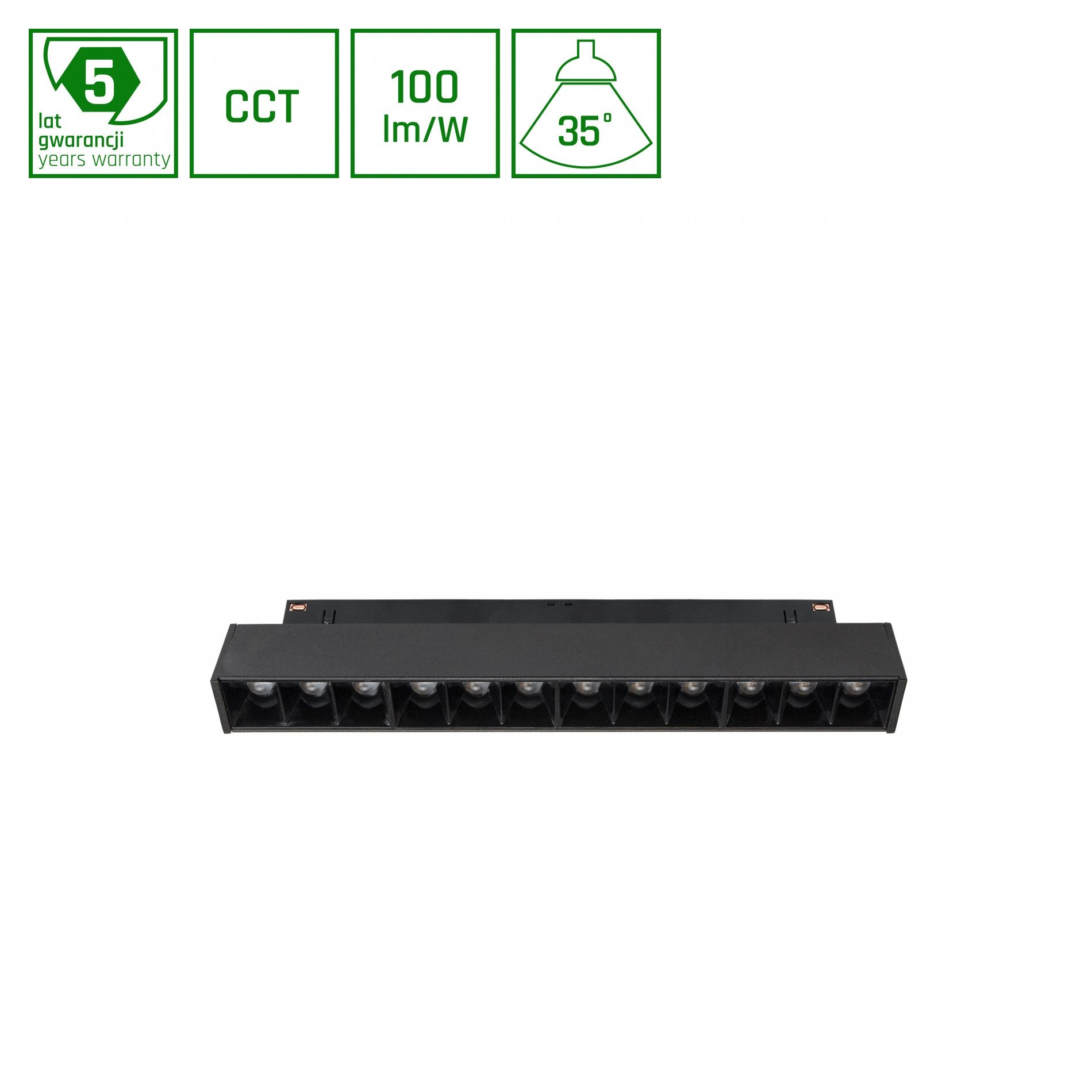 Spectrum Schienensystem-Leuchten 48V Smart 12W Schwarz, UGR<19, CCT & Dimmbar, Zigbee/Hue kompatibel, Leuchtmittel fest integriert, CCT, 48V, 35°, UGR<19, CCT