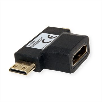 VALUE HDMI T-Adapter HDMI - HDMI Mini + HDMI Micro Audio- & Video-Adapter HDMI Typ A Weiblich (Buchse) zu HDMI Typ C (Mini) Männlich (Stecker)