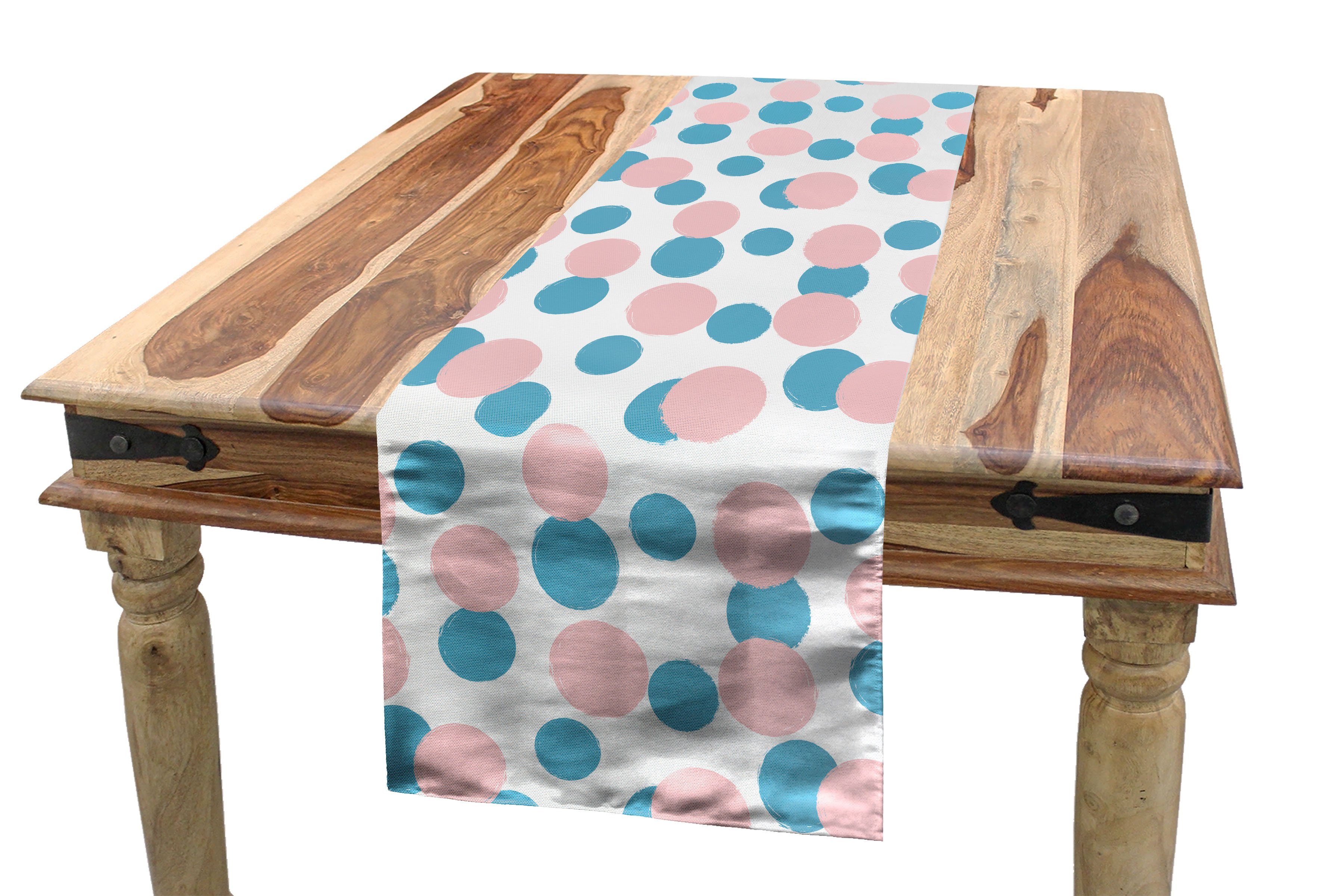 Abakuhaus Tischläufer Esszimmer Küche Pastell Rechteckiger Tischläufer, Blau Und Runden Pink Dekorativer