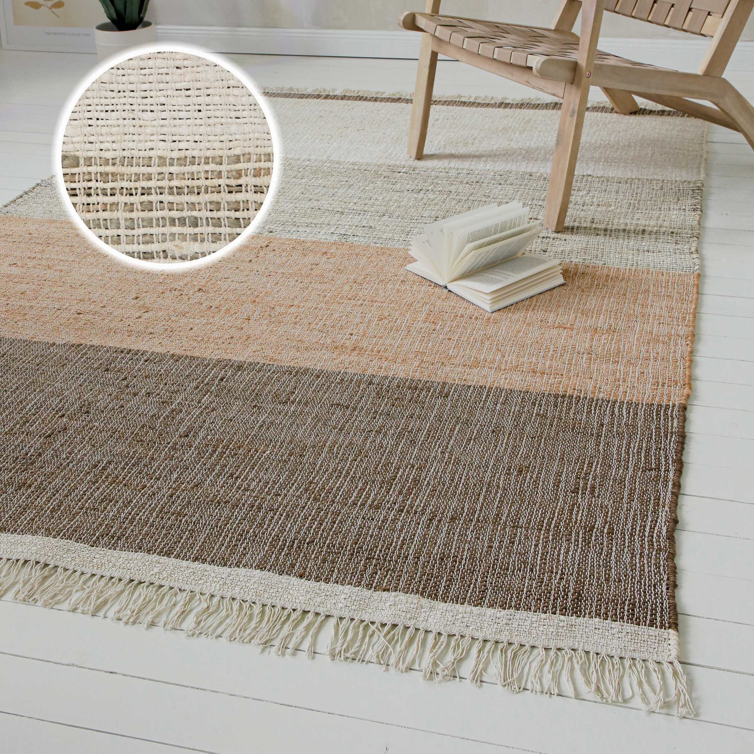 OTTO home Teppich Dallin, rechteckig, Höhe: 4 mm, 80% Jute, handgewebt, mit Fransen, Wohnzimmer, Naturfaser
