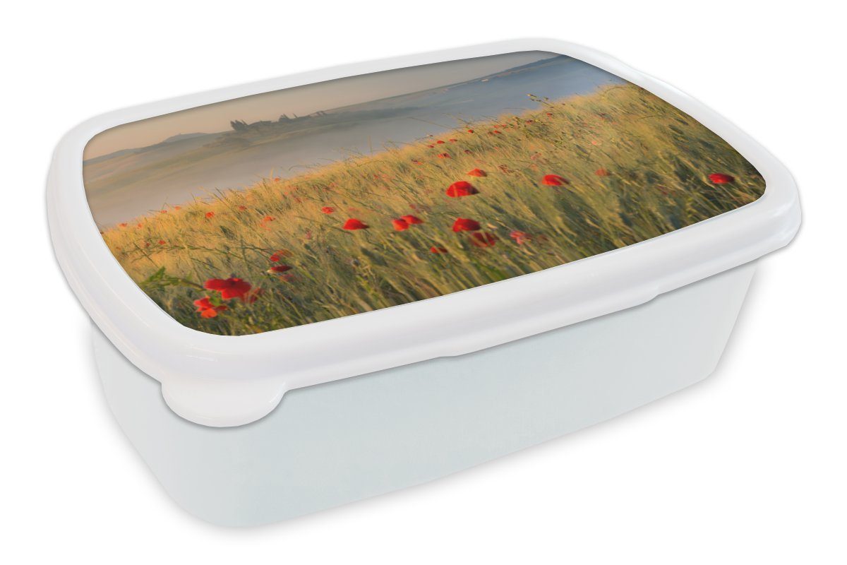 MuchoWow Lunchbox Toskana - Rosen - Hügel, Kunststoff, (2-tlg), Brotbox für Kinder und Erwachsene, Brotdose, für Jungs und Mädchen weiß