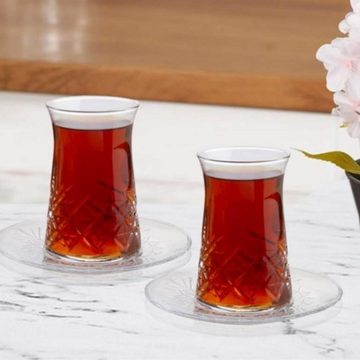 Pasabahce Gläser-Set Timeless, Glas, Teeglas Set 12 Teilig mit Untertassen