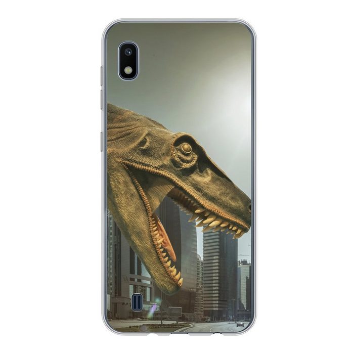 MuchoWow Handyhülle Dinosaurier - Stadt - Kopf Handyhülle Samsung Galaxy A10 Smartphone-Bumper Print Handy
