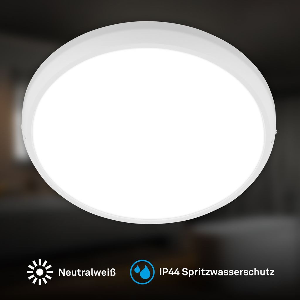Briloner Leuchten LED Deckenleuchte LED Deckenlampe IP44, LED fest integriert, 4000K - Neutralweiß, 37,5x4 cm, Badezimmer, Küche, Wohnzimmer, Schlafzimmer, Flur