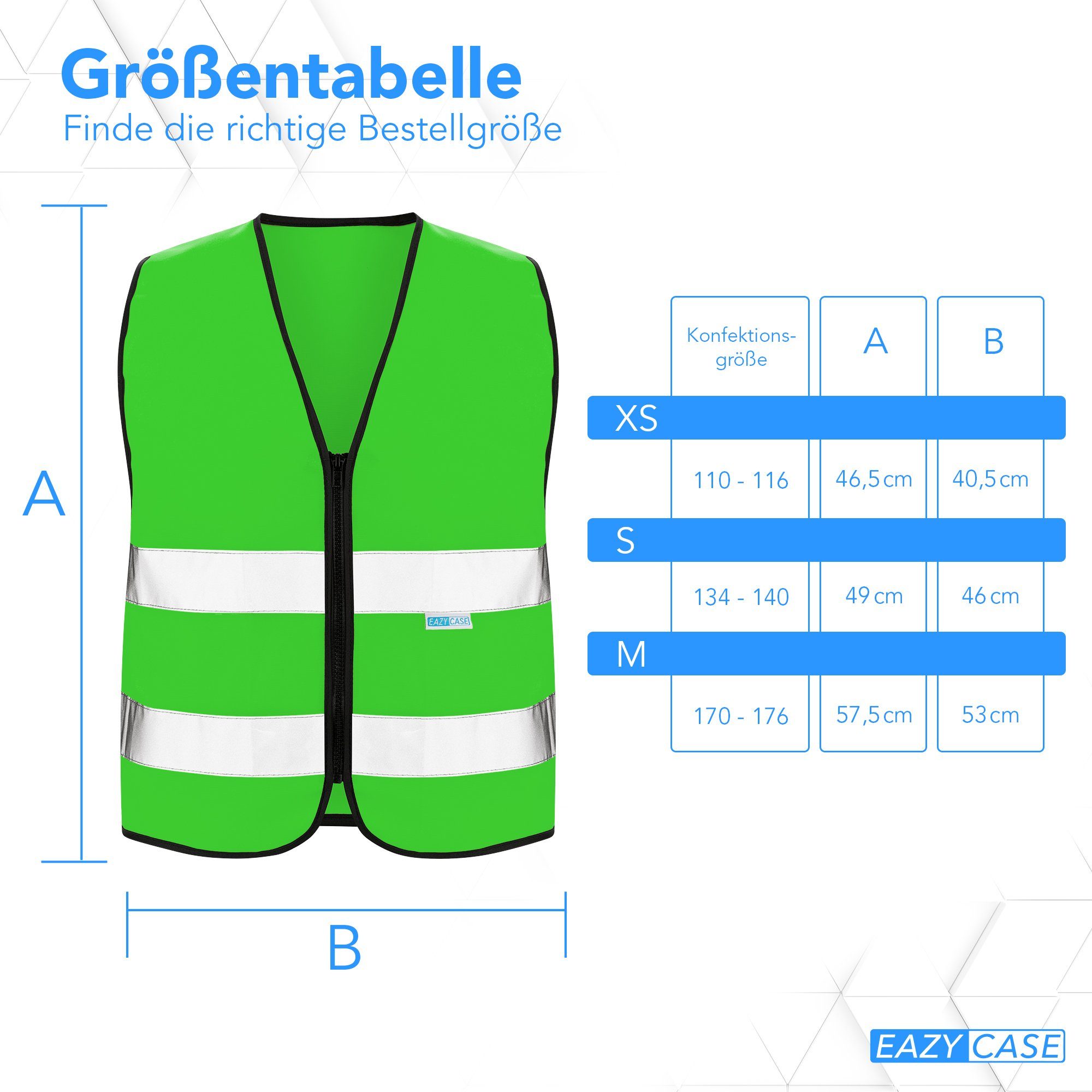 Warnweste, Größe Kinder Warnweste Reißverschluss leuchtende Grün Reflektorweste EAZY S Atmungsaktive Warnweste Kinder CASE