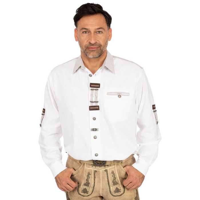 OS-Trachten Trachtenhemd Hemd Langarm BASTIAN weiss (Comfort Fit)
