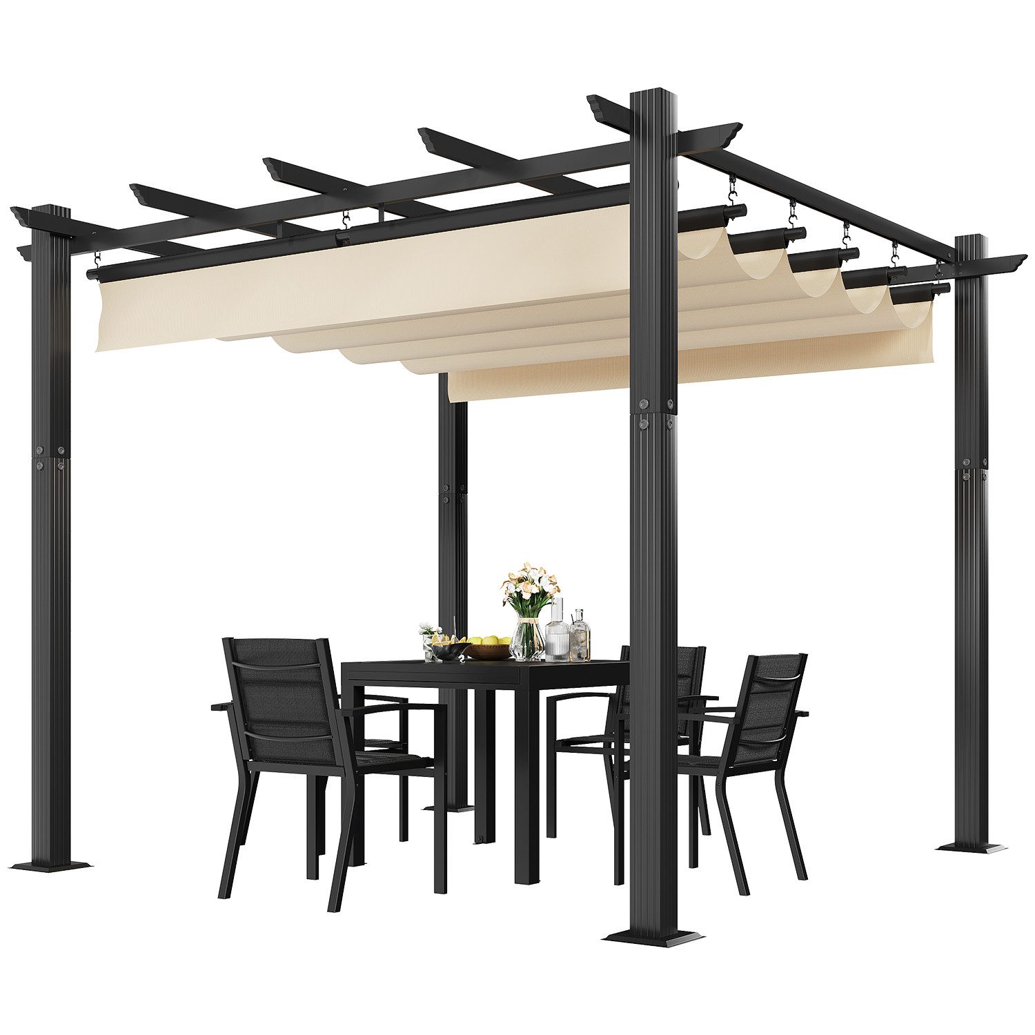 GUNJI Pergola 3x3/3x4m Gartenpavillon, Pergola UV-geschütztes Aluminiumgest günstig online kaufen