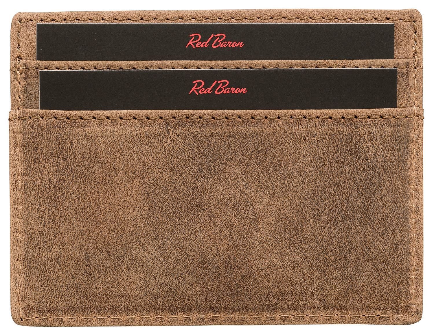 Red Baron Kartenetui Kreditkarten-Etui Leder Braun RB-CC-001-05, 4 Kreditkartenfächer, Leder, schlicht, einfach
