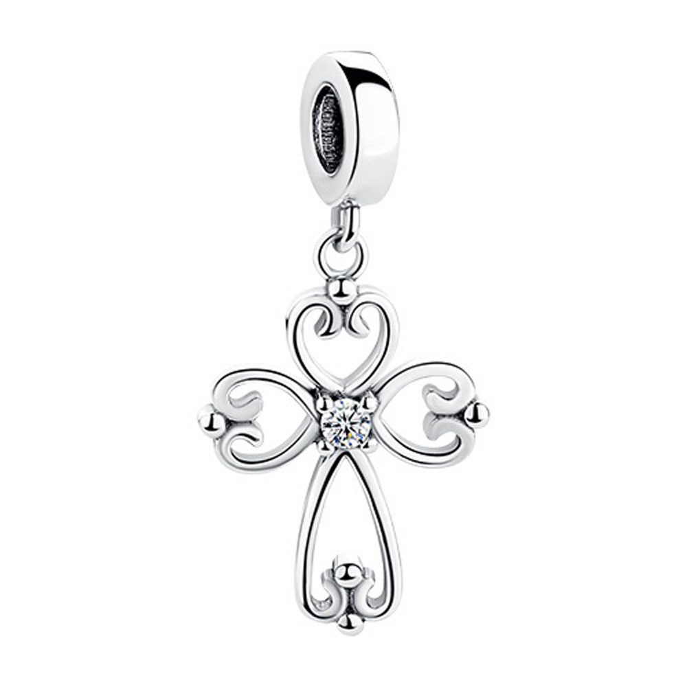 PANDACHARMS Bead Engelskreuz Charm Anhänger für Charm Armband, 925er Silber, Zirkonia