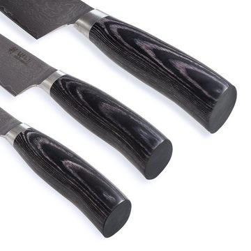 Wakoli Messer-Set Edib Pro Black 3er Damastmesser I Holzbox I 11-17cm Klinge I Pakkaholz