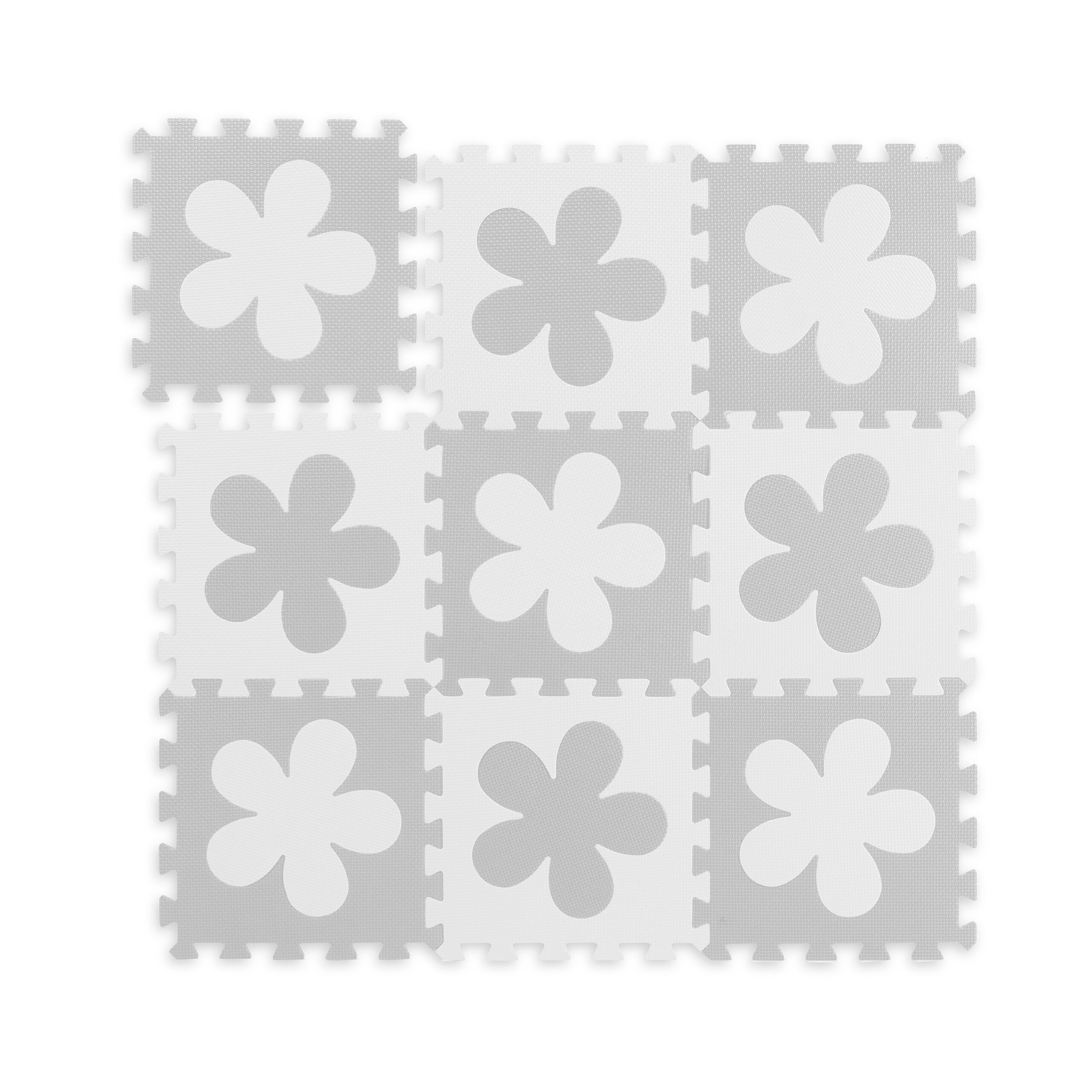 relaxdays Puzzlematte Blumenmust, Weiss-grau günstig online kaufen