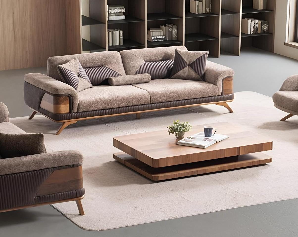 JVmoebel 3-Sitzer Luxuriöses Sofa in Braun mit modernem Design und Holzrahmen, 1 Teile, Made in Europa