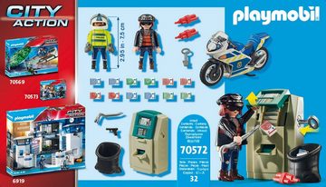 Playmobil® Konstruktions-Spielset Polizei-Motorrad: Verfolgung des Geldräubers (70572), City Action, (32 St), Made in Europe