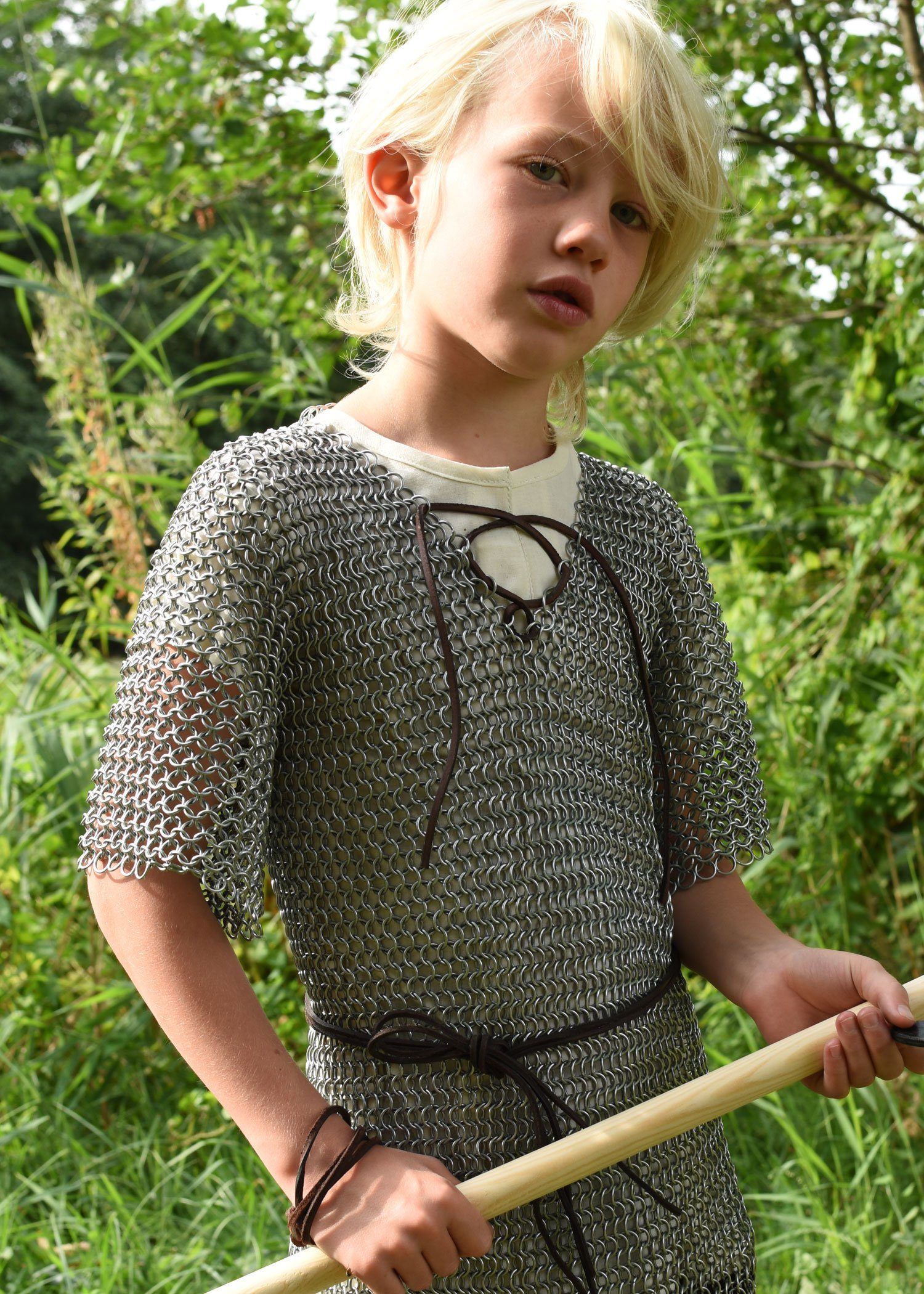 Battle Merchant Ritter-Kostüm Kettenhemd aus Stahl mit Lederband für Kinder