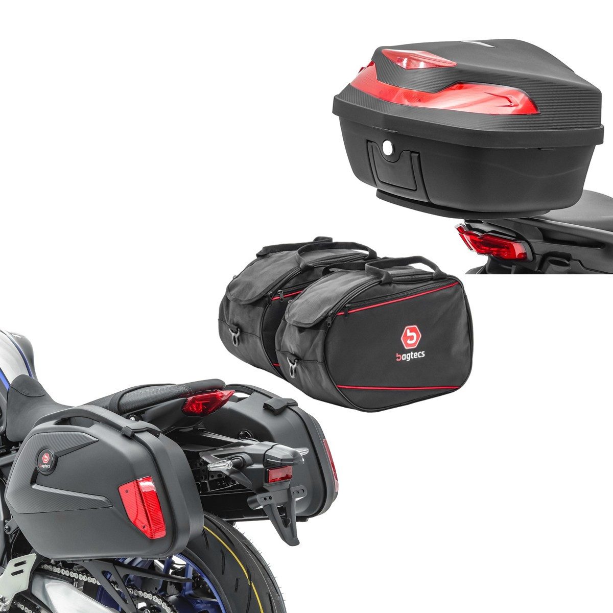 Bagtecs Reisetasche Set SC22 Koffer mit Seitenkoffer Innentaschen + Topcase XK48 Universal
