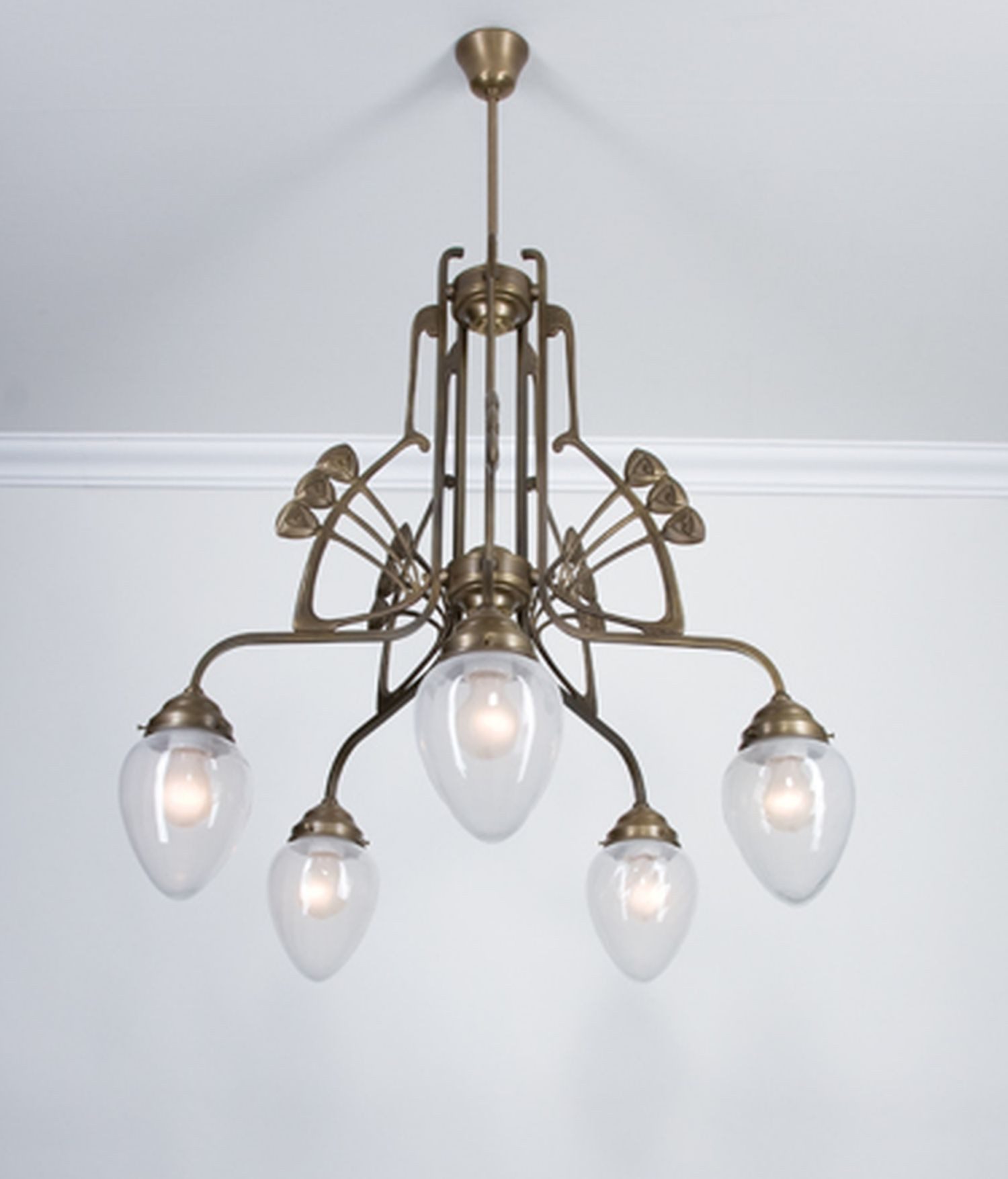 Licht-Erlebnisse Pendelleuchte D88, ohne Leuchtmittel, Glas Messing H: max. 137 cm in Berliner Blau E27 Jugendstil