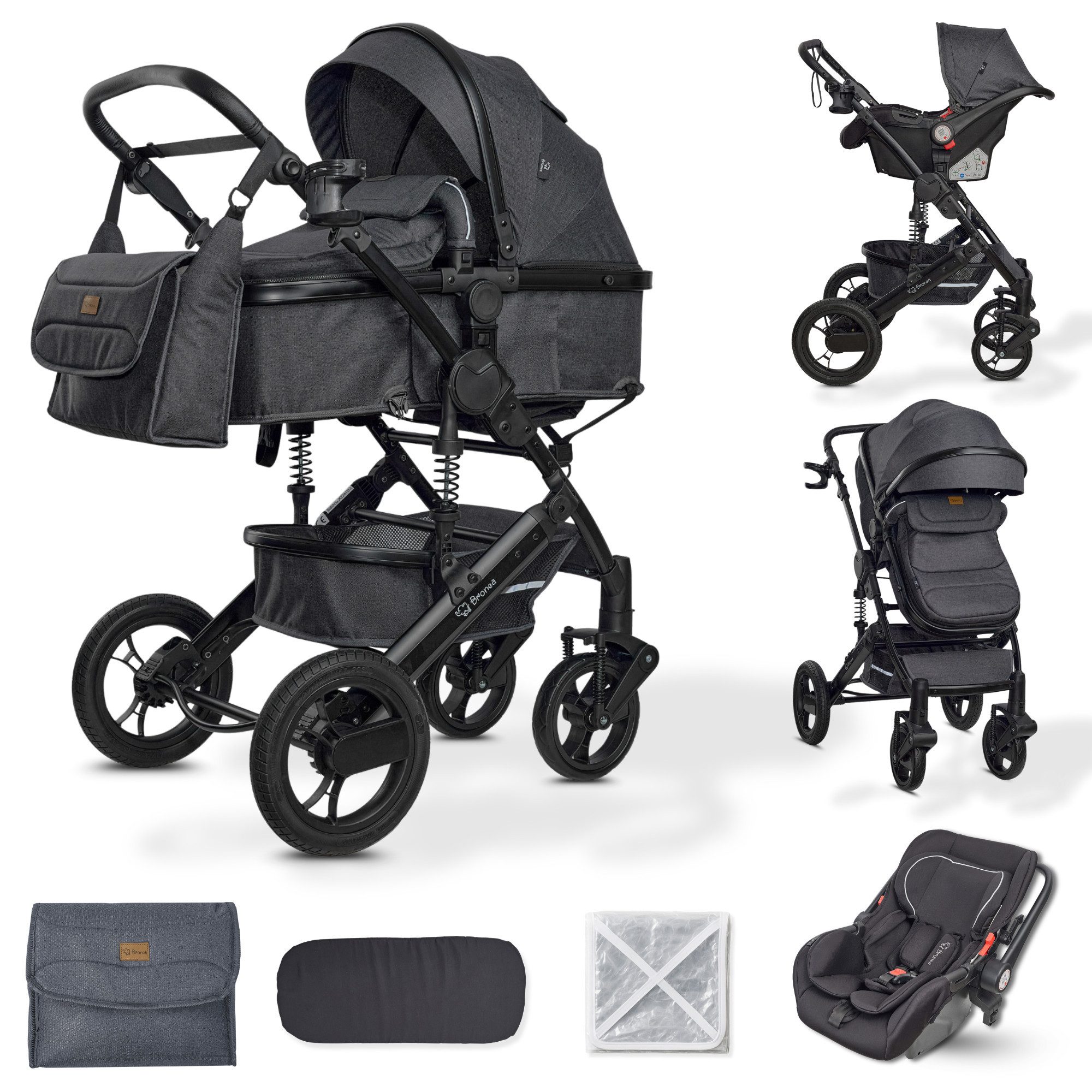 Kombi-Kinderwagen EXQUISE 2.0 Kinderwagen 3in1 mit MATRATZE, BUGGY & AUTO-BABYSCHALE