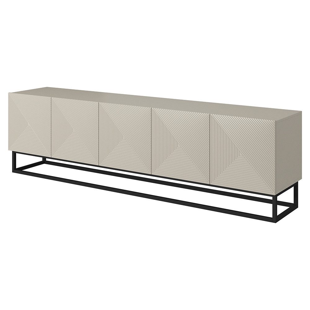 Lomadox Lowboard ADARE-141, 200 cm breit, kaschmir mit gerillter Front, schwarzes Metallgestell