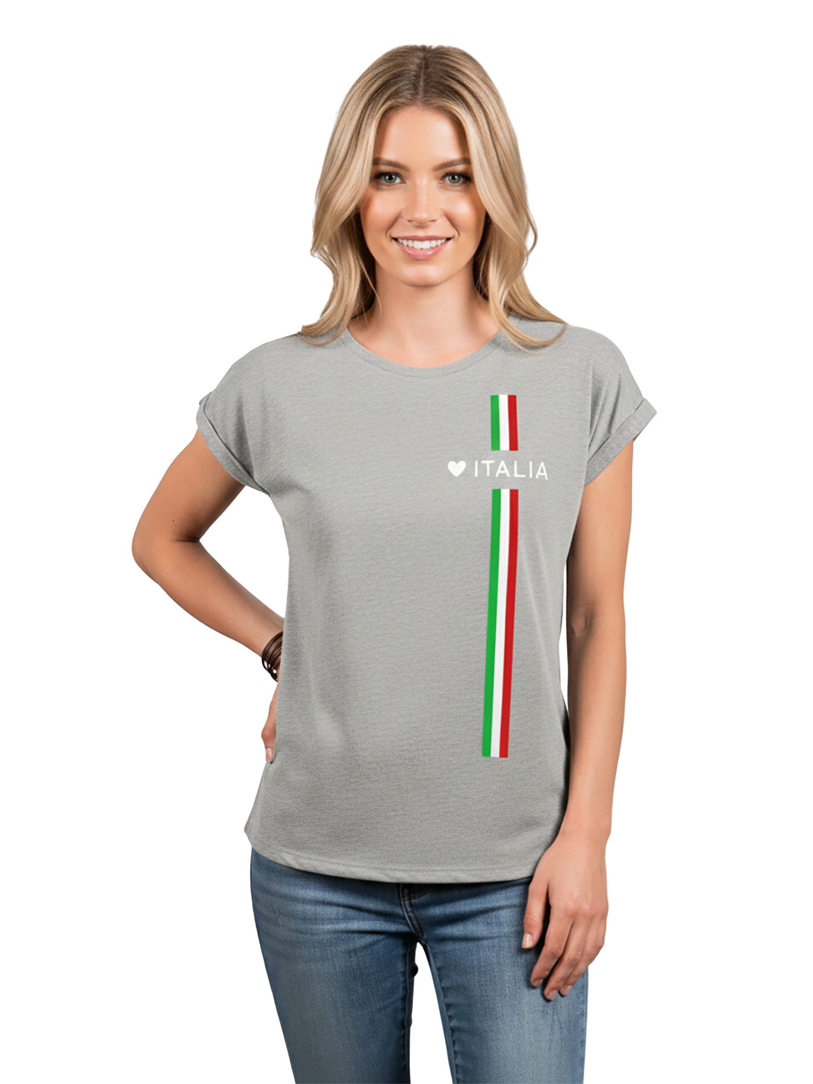 MAKAYA Print-Shirt Damen Italienische Mode Italia Top Italien Trikot Herz Italiano Style mit Druck