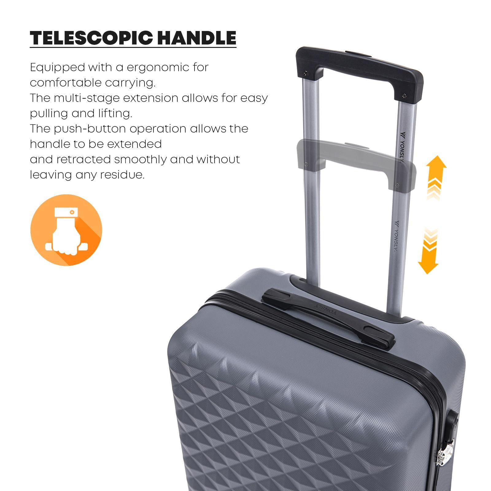 YONSLY Hartschalen-Trolley Reisekoffer Trolley Hartschalenkoffer Rollkoffer mit 4 Rollen, 4 Rollen, ABS und Aluminium, Zahlenschloss, 360°-Doppelrollen, Gummigr – Bild 5 von 5
