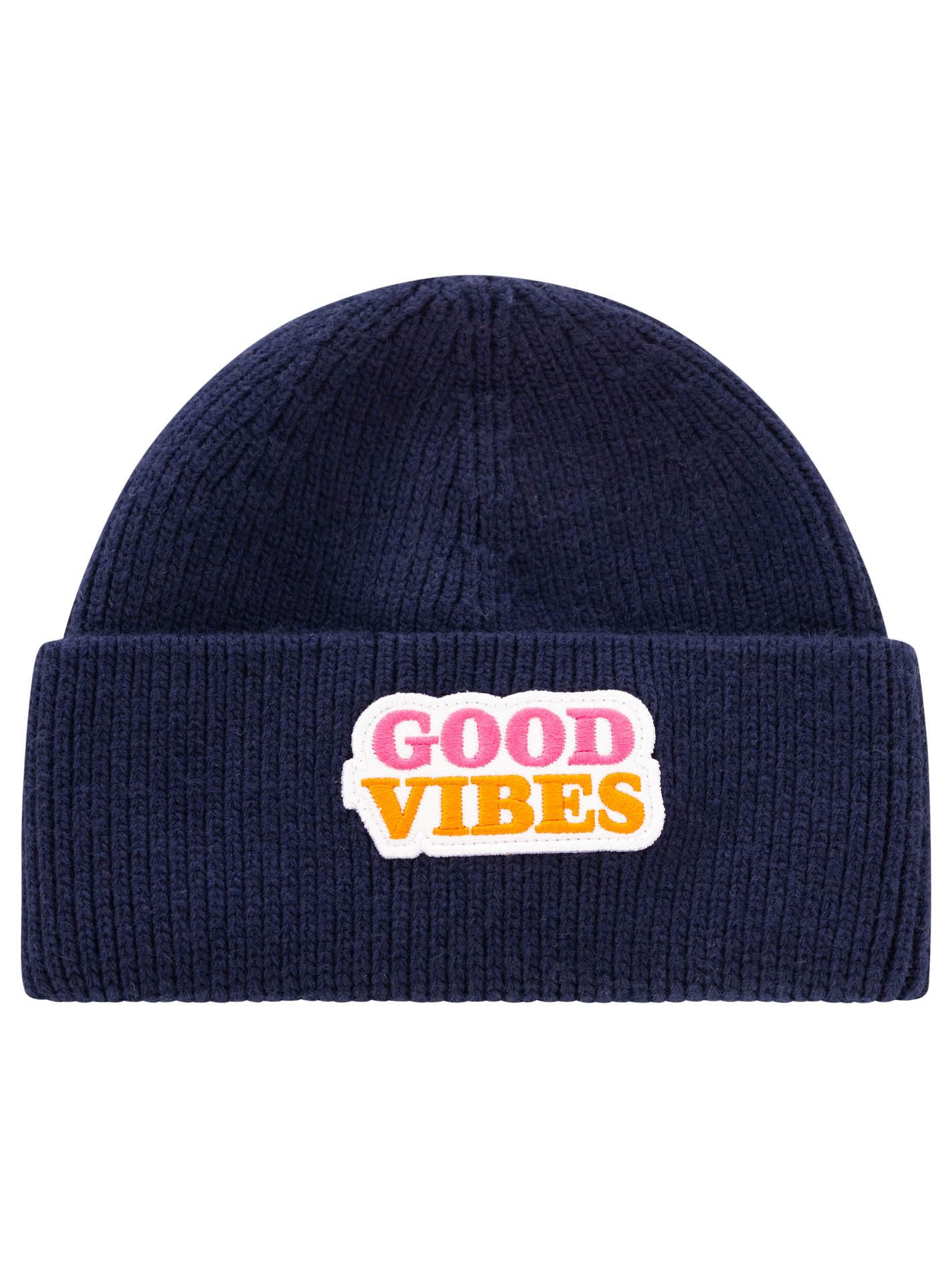 Zwillingsherz Beanie "Good Vibes"-KIDS Patch in Neon, breiter Umschlag, gerippt, mit Wollanteil