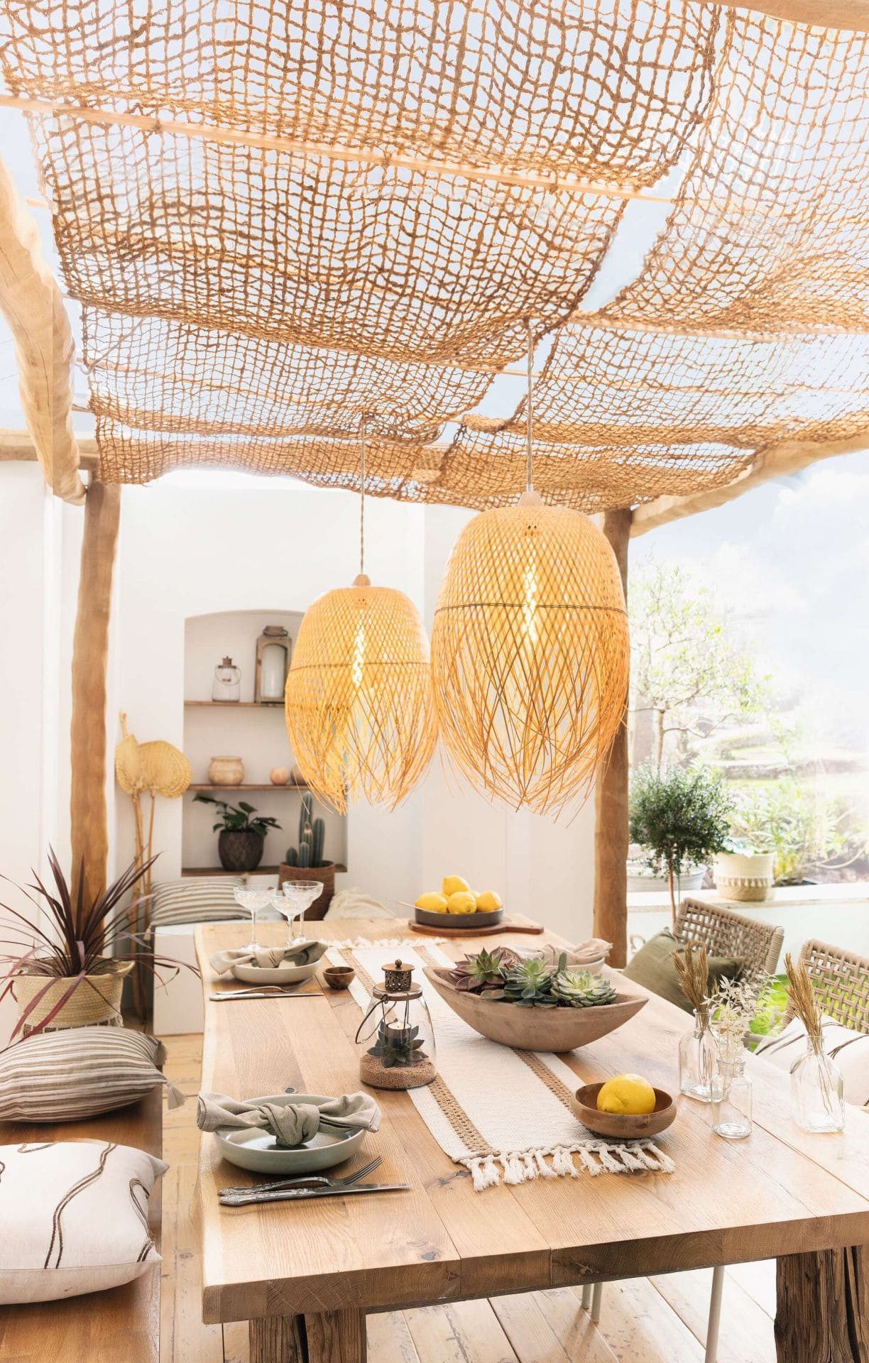 Dekoleidenschaft Lampenschirm "Ibiza" 2er Set für Hängelampe, Bambus, Hängelampenschirm Ersatzschirm, Ersatzschirm Ø 42 x 62 cm für Pendelleuchte, Deckenlampe